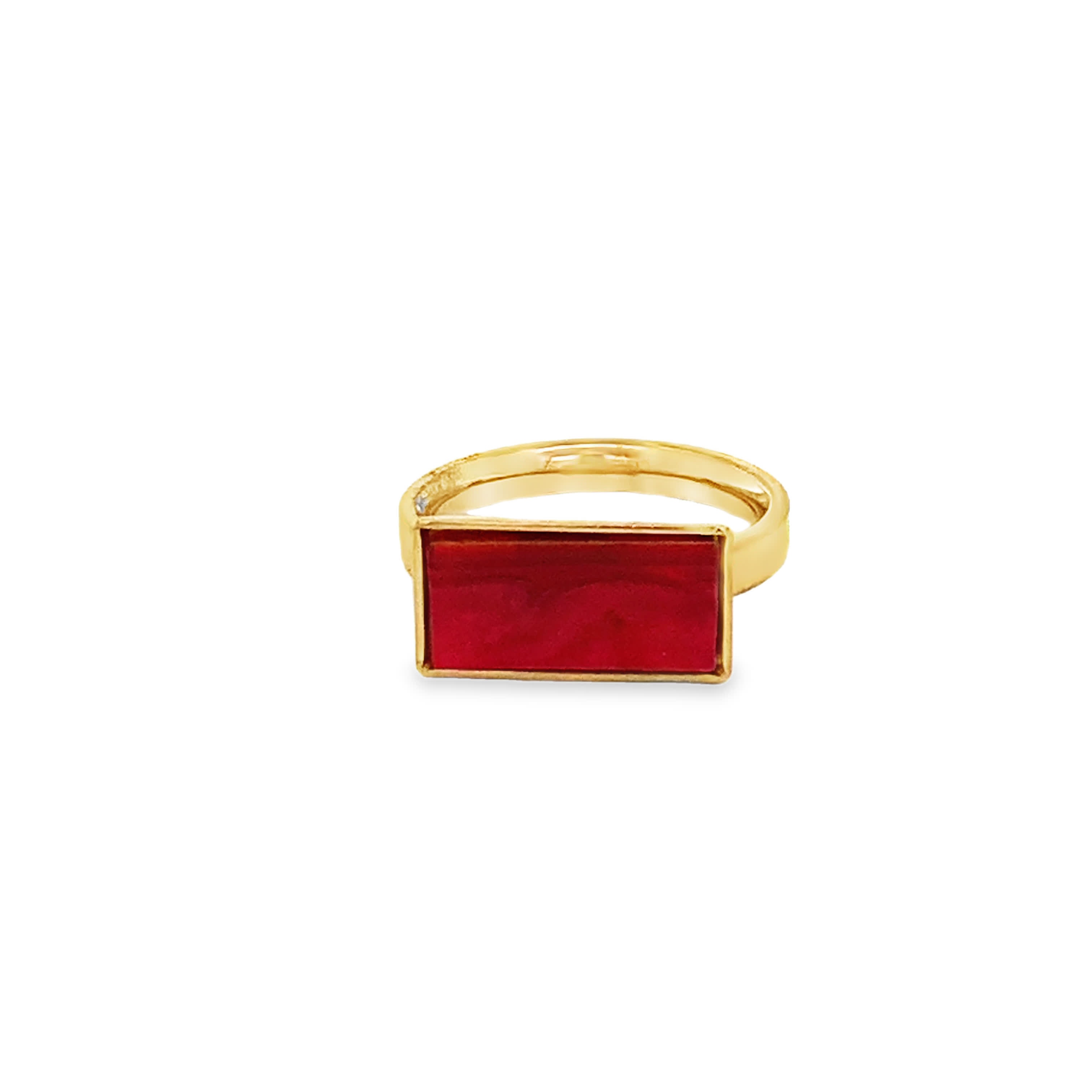 Yellow Gold Signet Ring with Square Cabochon Ruby