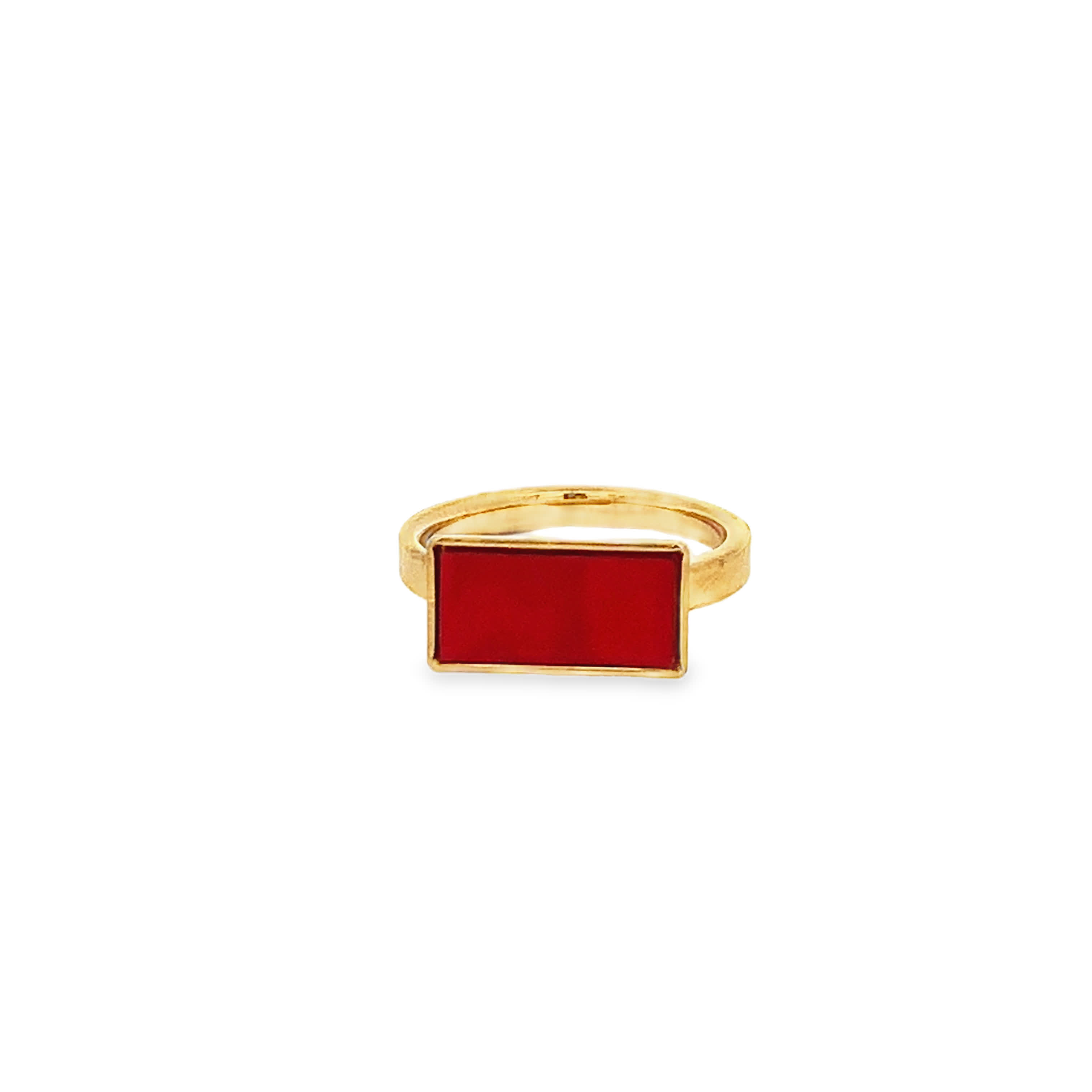 Yellow Gold Signet Ring with Square Cabochon Ruby