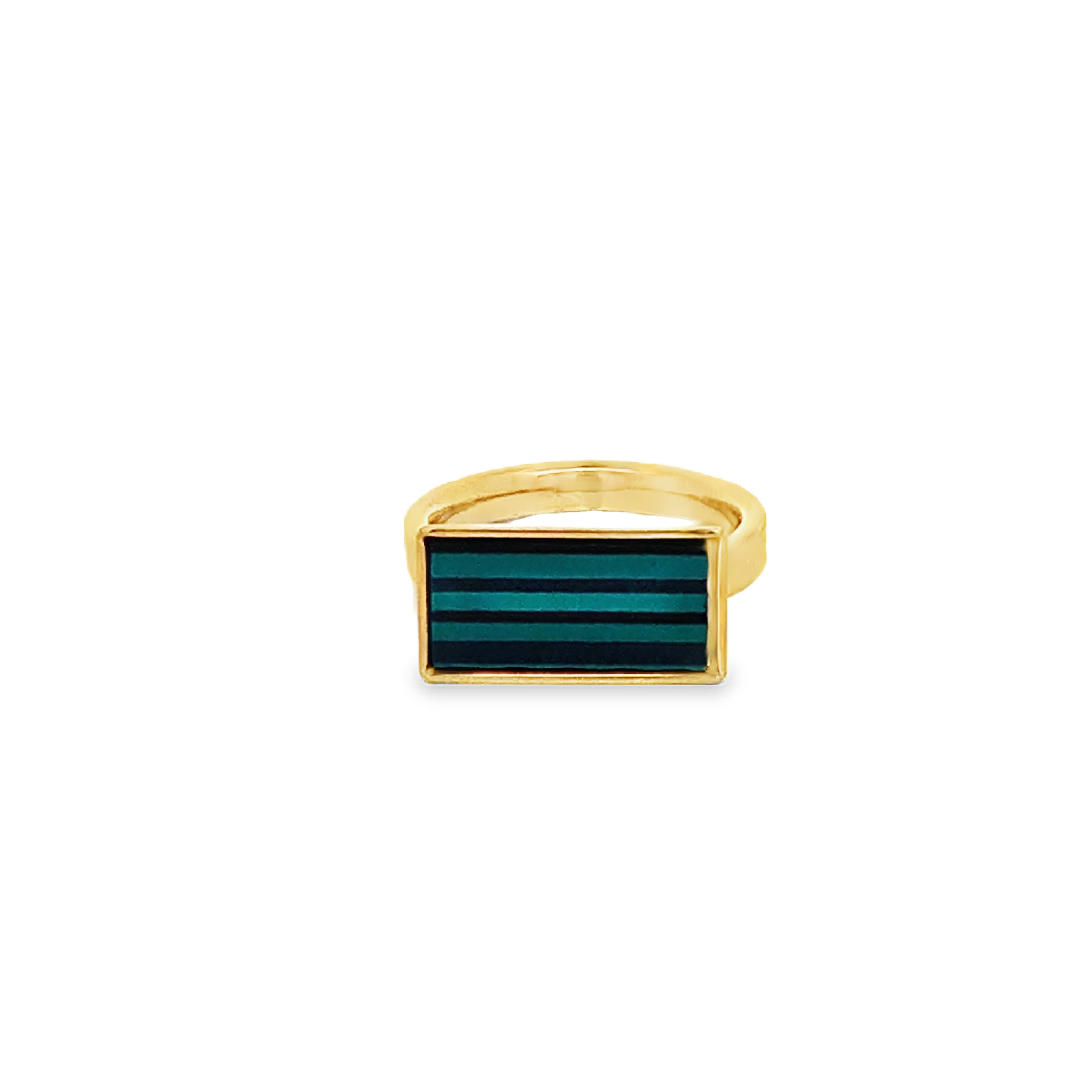 Yellow Gold Signet Ring with Emerald Cut Malachite