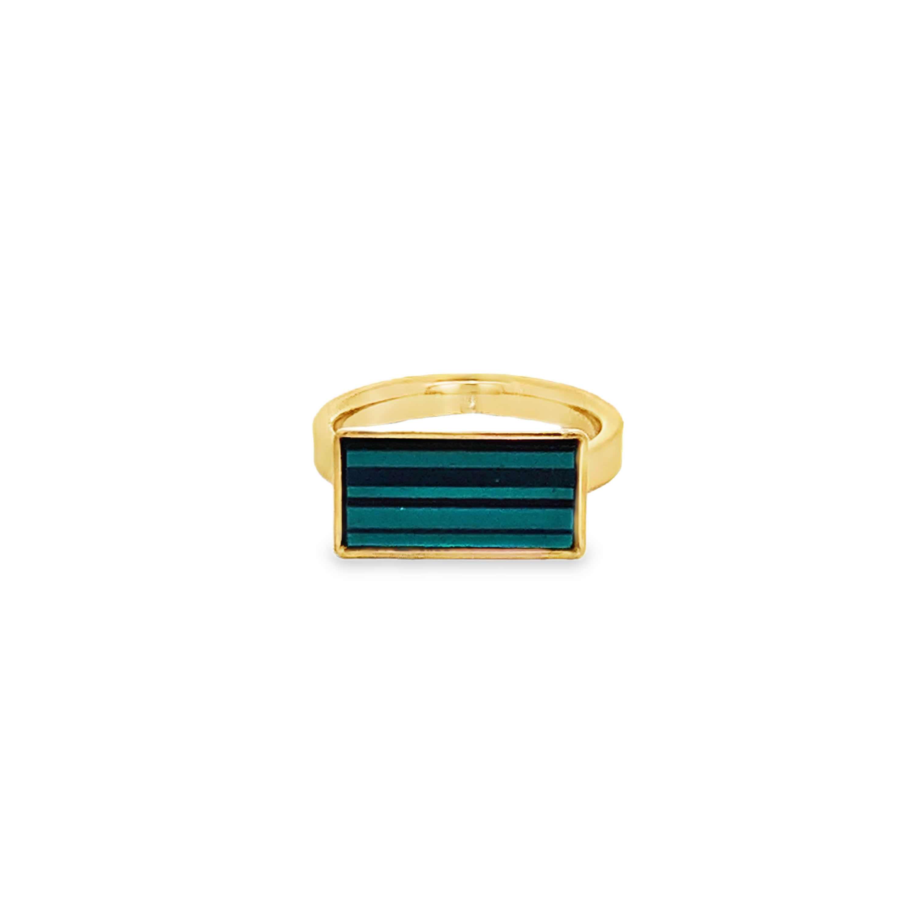 Yellow Gold Signet Ring with Emerald Cut Malachite