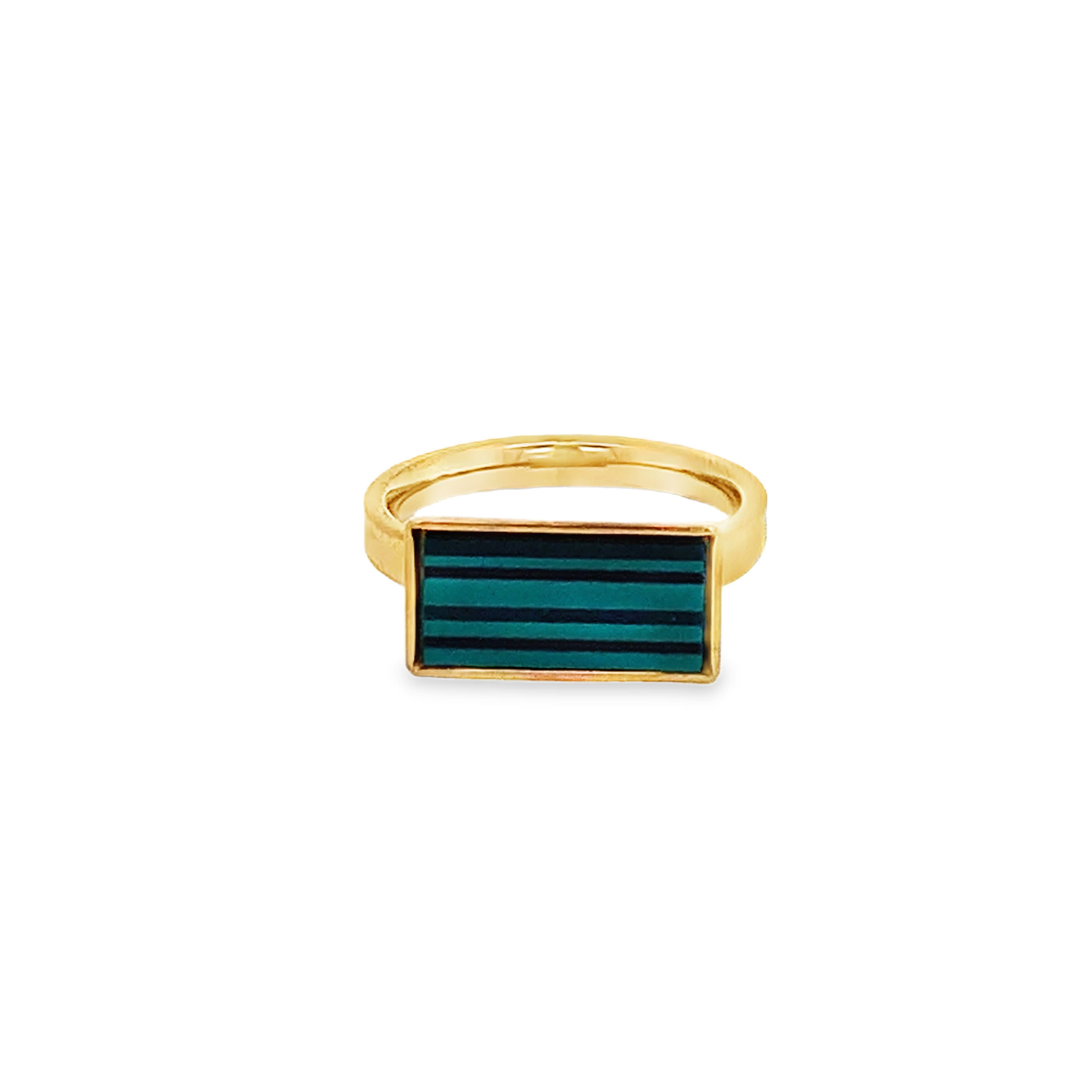 Yellow Gold Signet Ring with Square Cabochon Malachite