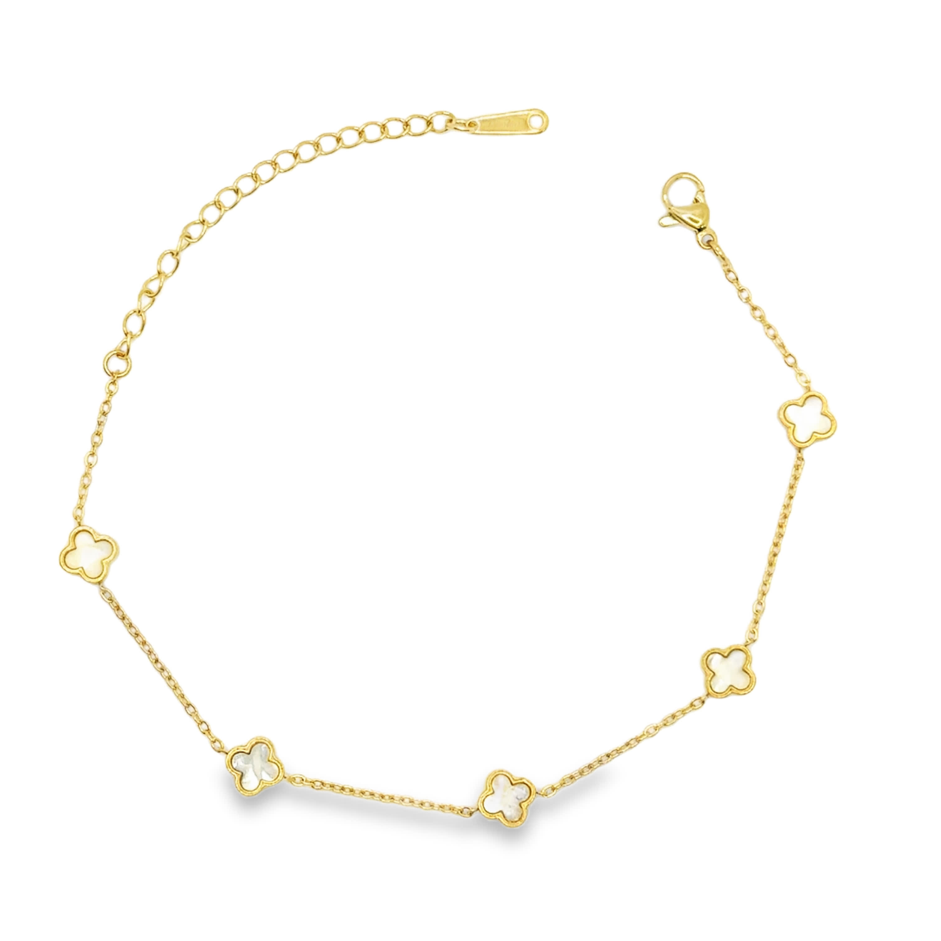 Bransoletka ze Złoconego Łańcuszka z Perłowymi Akcentami Koniczyny