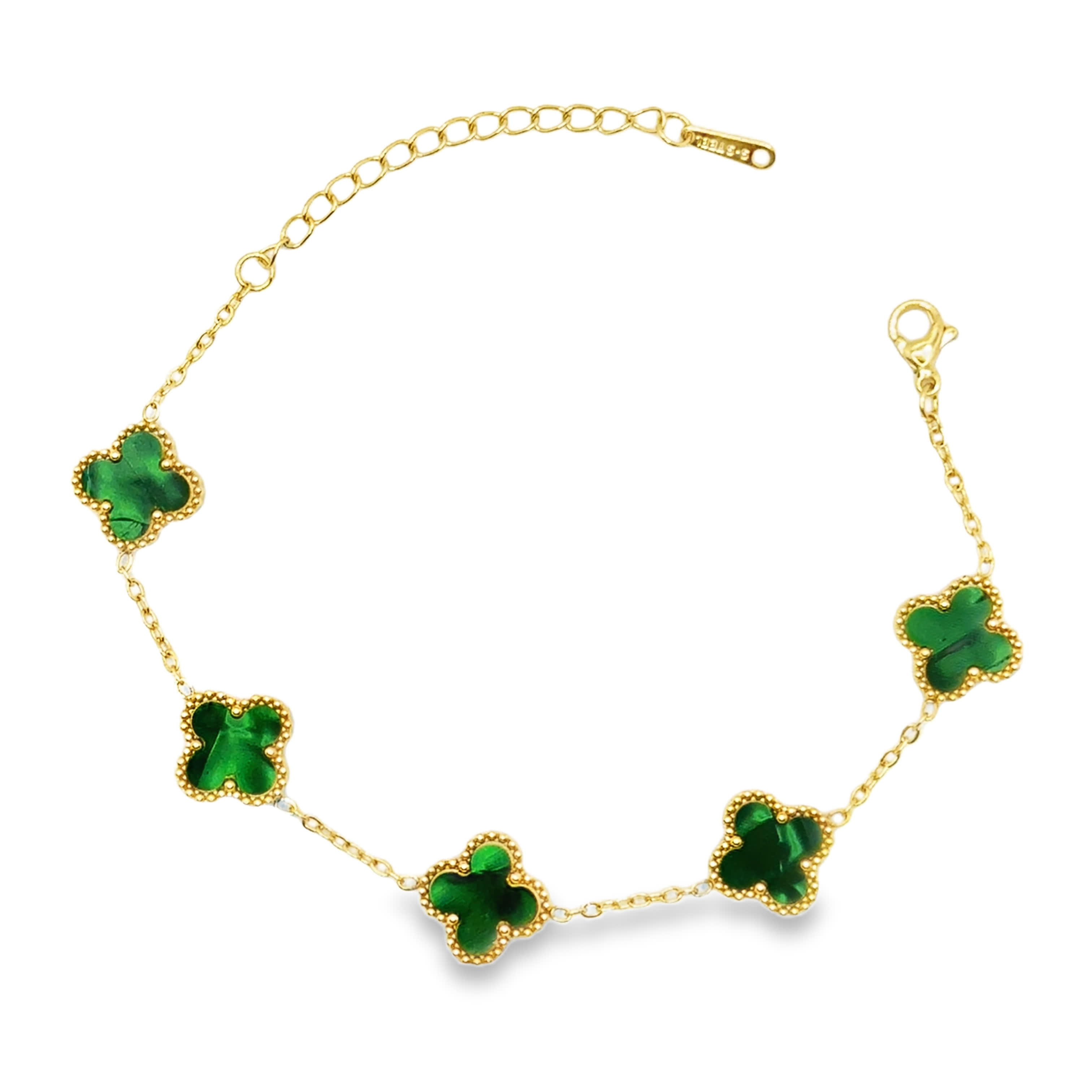 Bransoletka ze Złoconego Łańcuszka z Malachitowymi Koniczynami