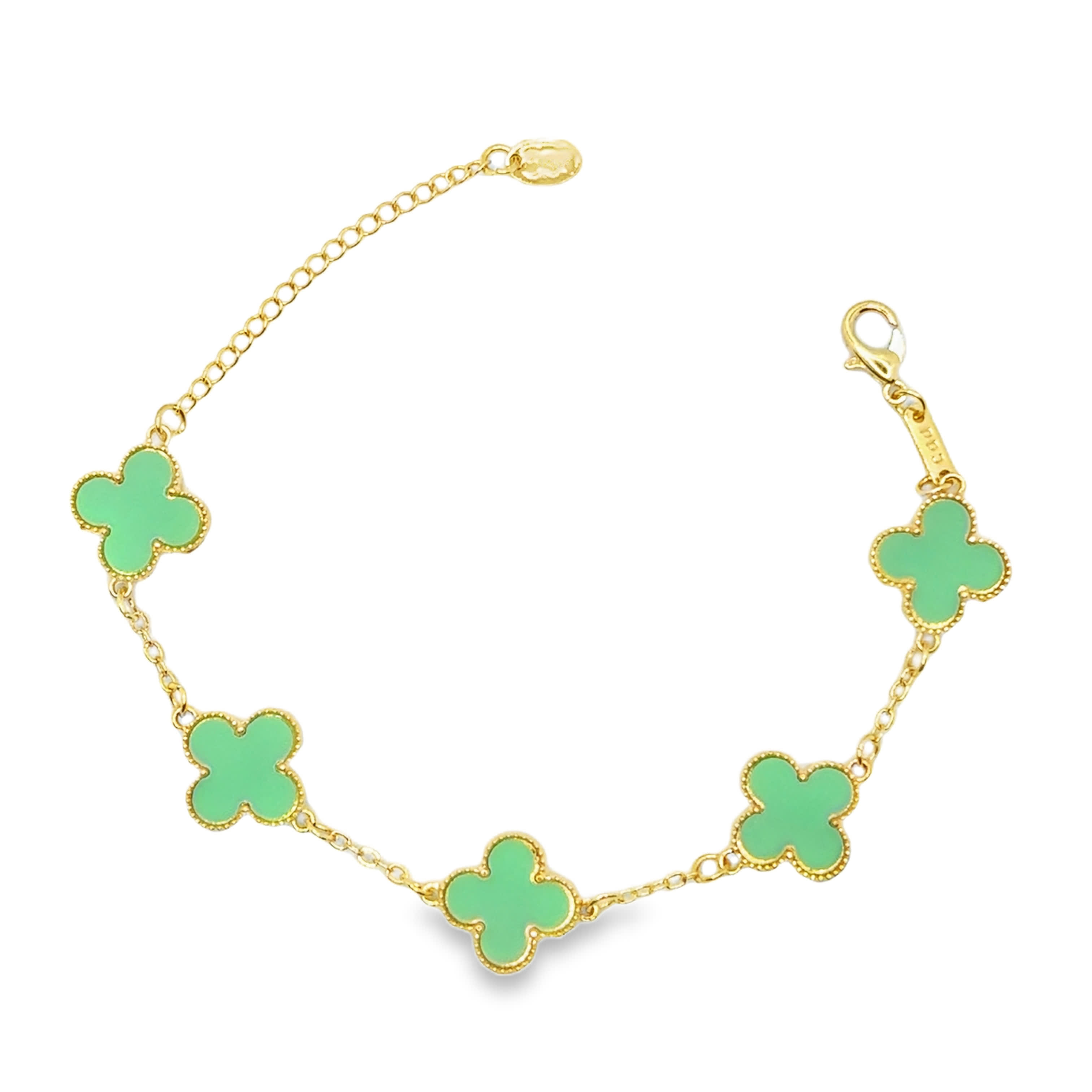 Bransoletka ze Złoconego Łańcuszka z Turkusowymi Kaboszonami w Kształcie Koniczyny