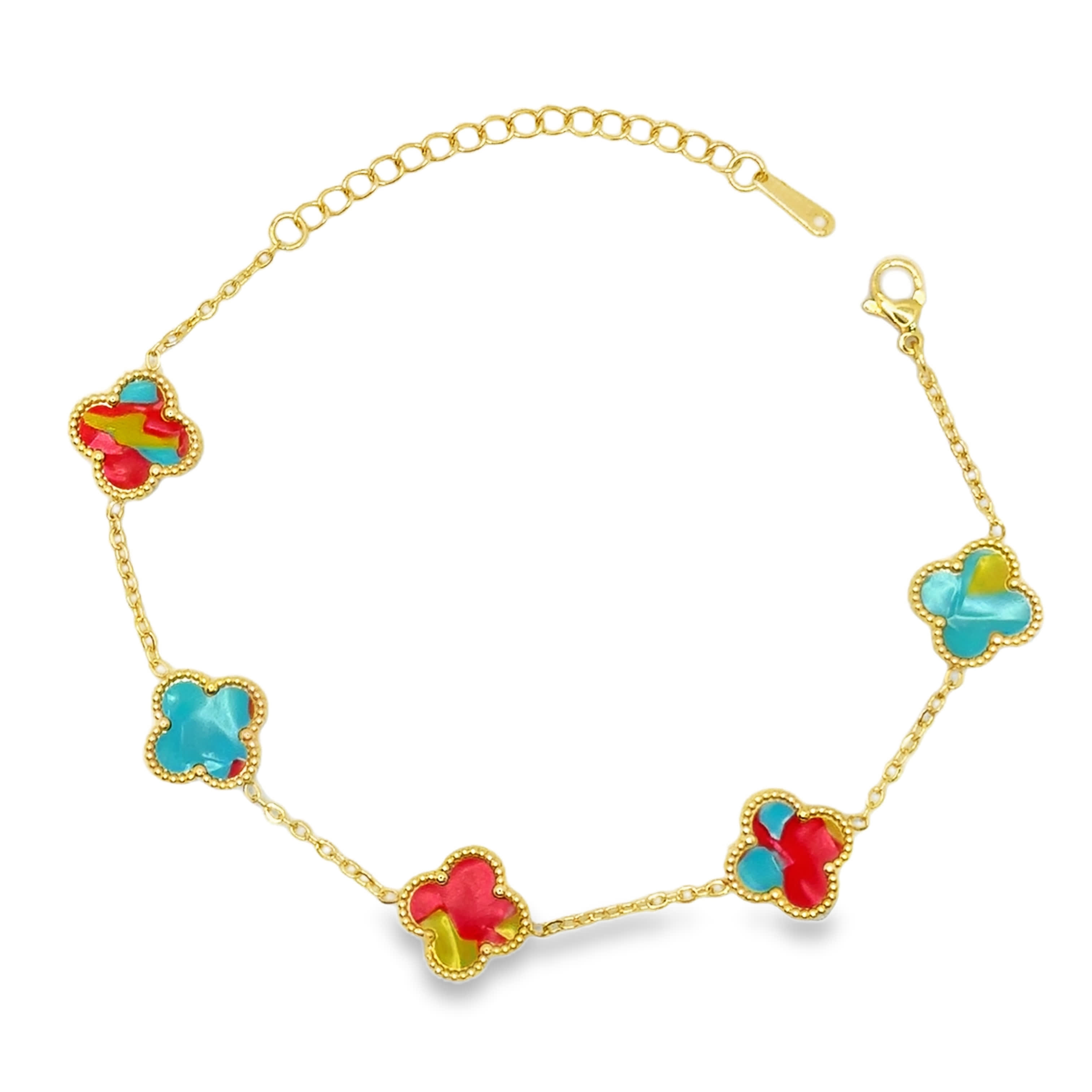 Bransoletka ze Złoconego Łańcuszka z Opalowymi Koniczynami