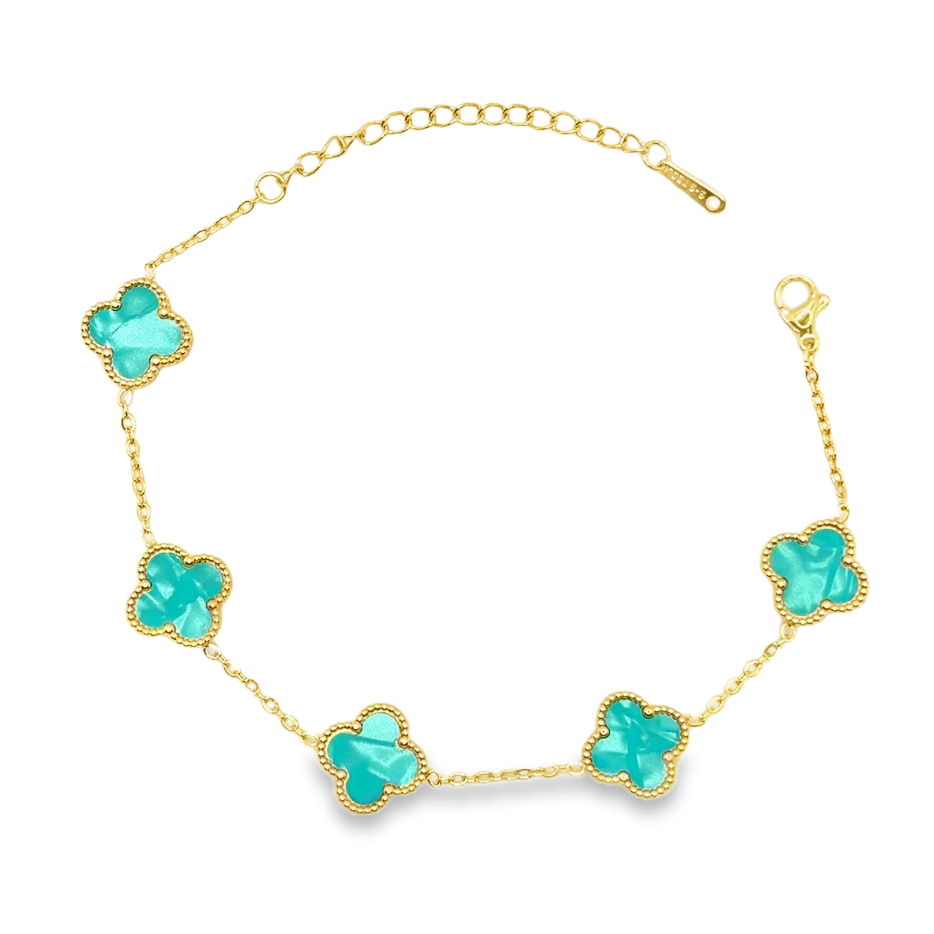 Bransoletka ze Złoconego Łańcuszka z Turkusowymi Kaboszonami Koniczyny