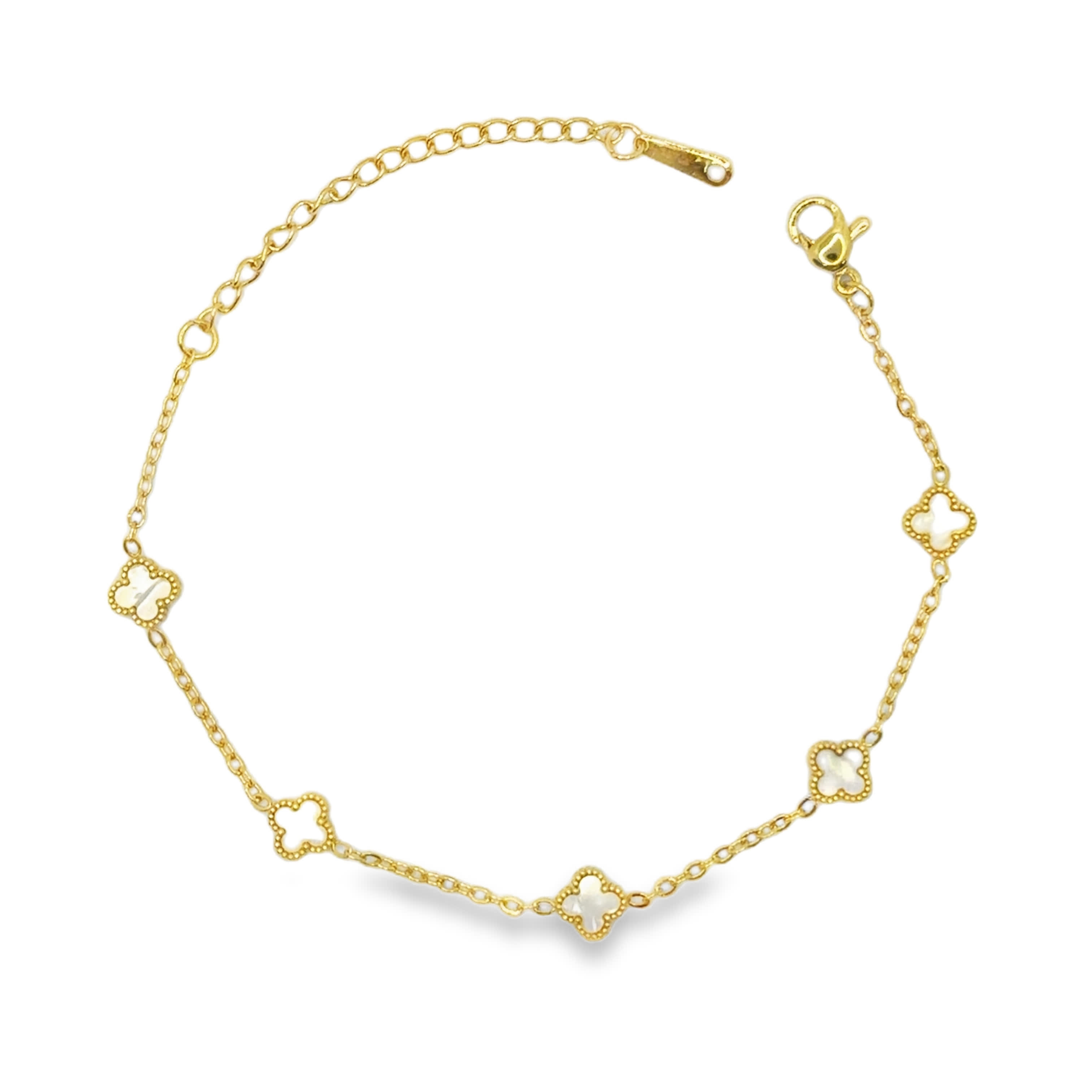 Bransoletka ze Złoconego Łańcuszka z Perłowymi Akcentami Koniczyny