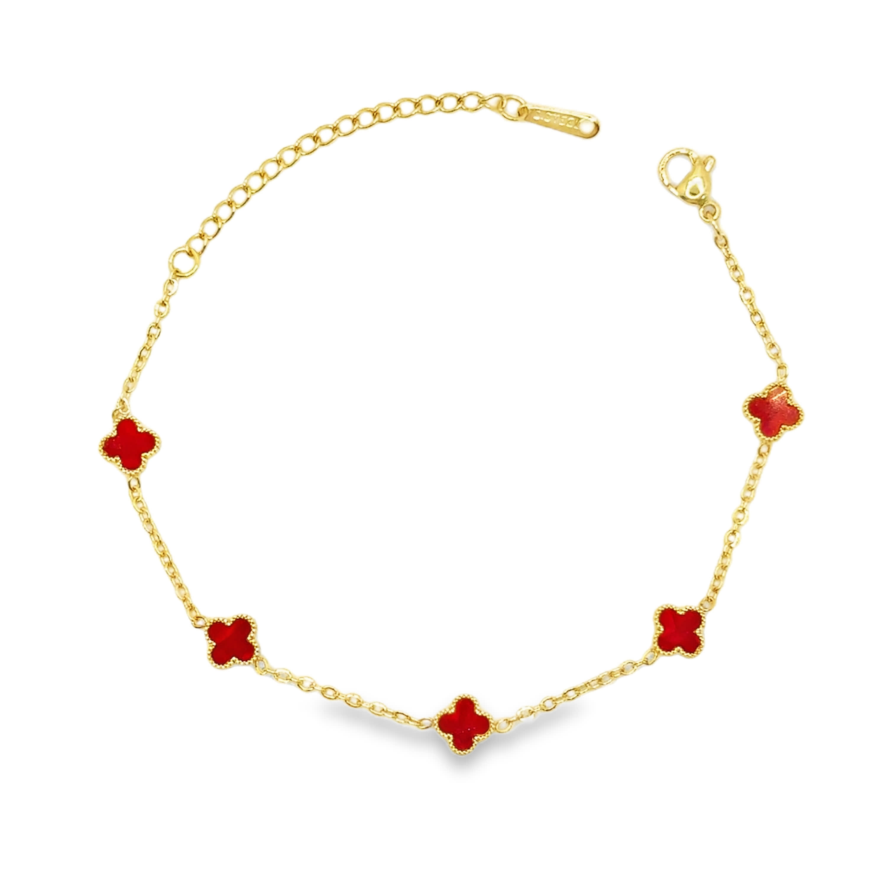 Bransoletka ze Złoconego Łańcuszka z Kaboszonami z Czerwonego Korala