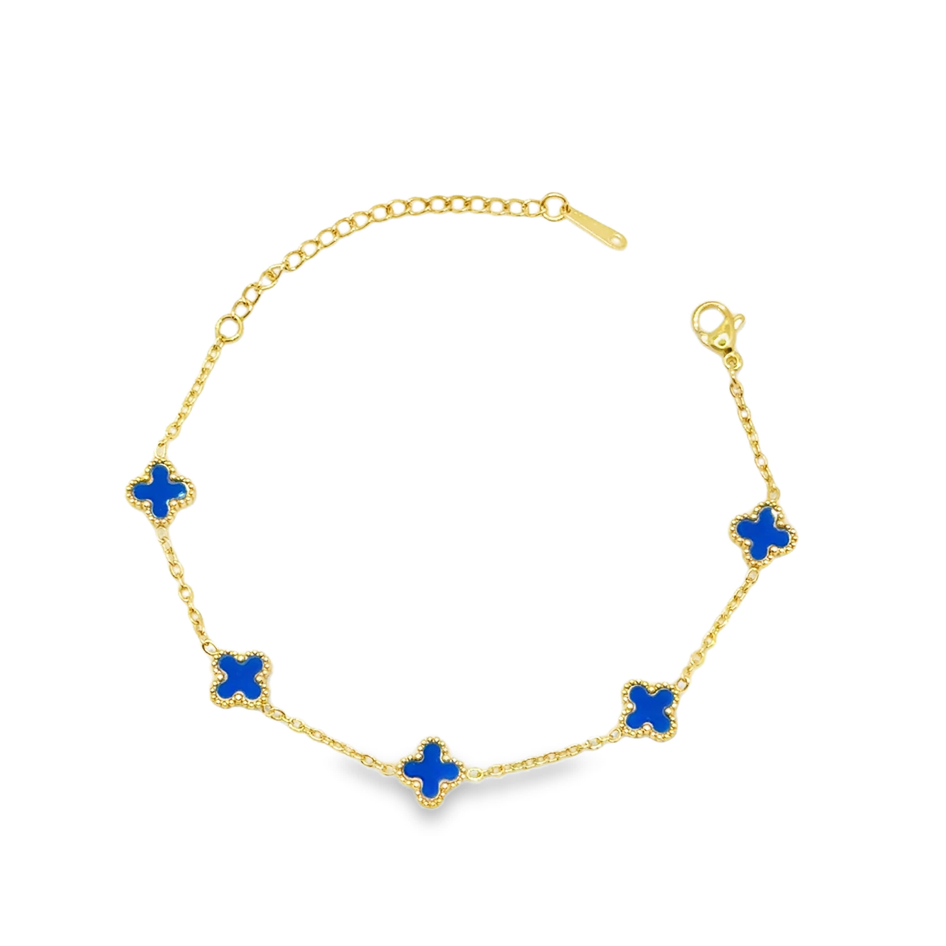 Bransoletka ze Złoconego Łańcuszka z Królewskimi Niebieskimi Koniczynami Szafirowymi