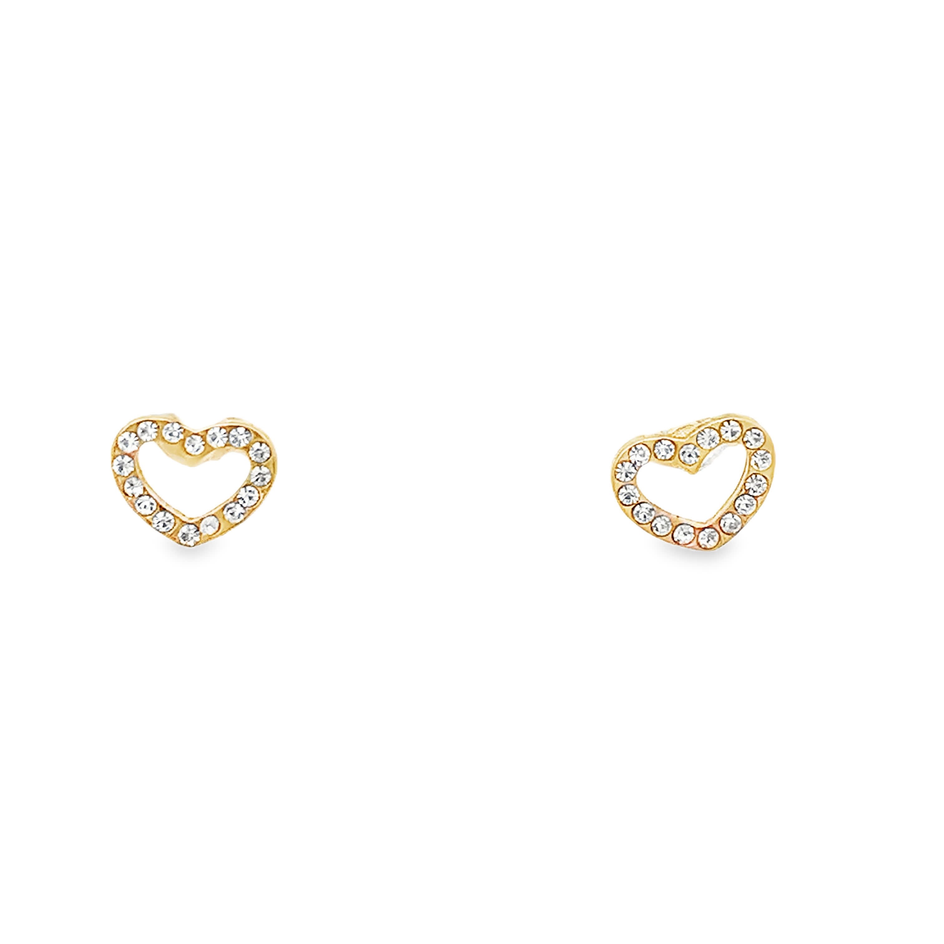 Yellow Gold Heart-Shaped Stud Earrings with Brilliant Cut Diamonds