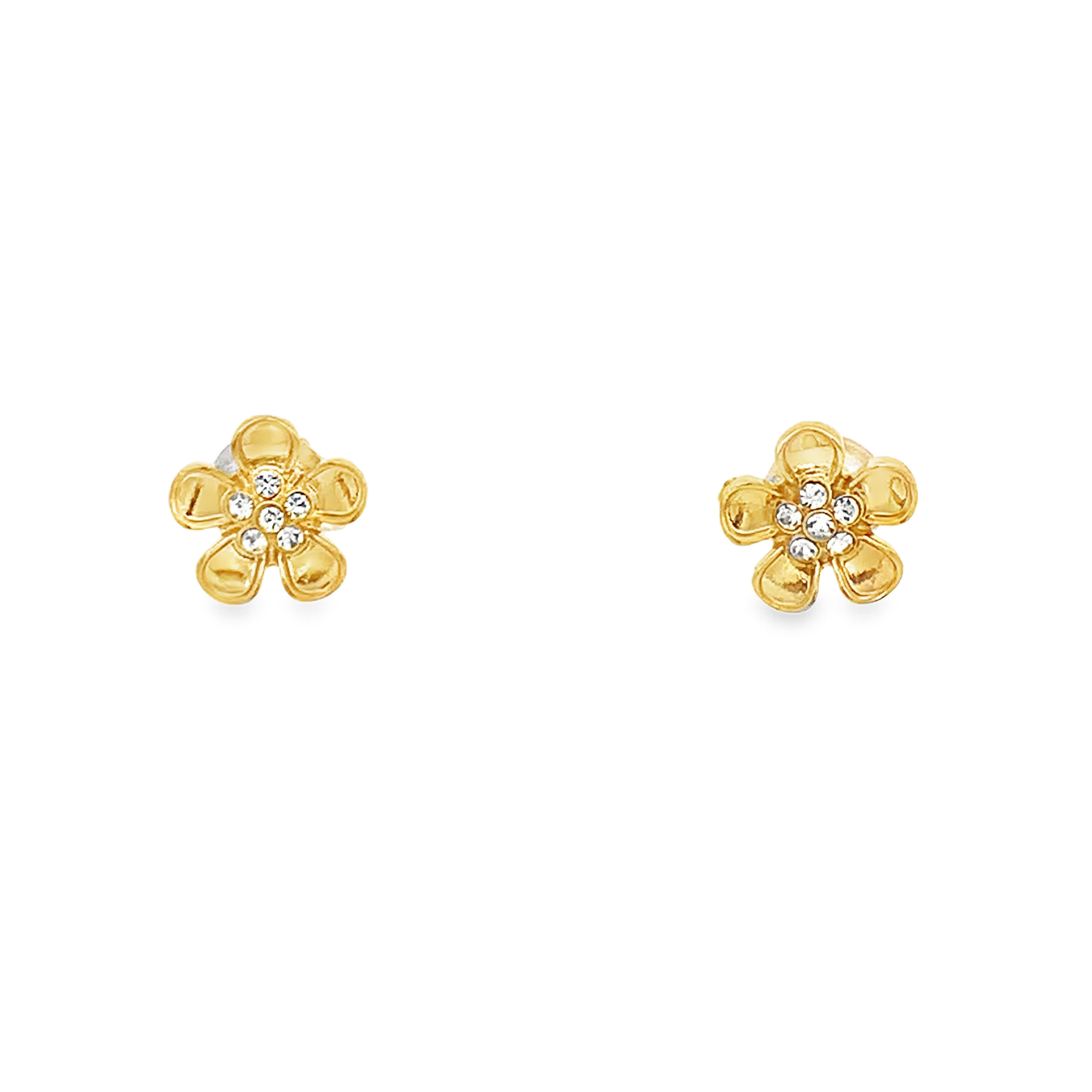 Floral Yellow Gold Stud Earrings with Round Cut Diamonds