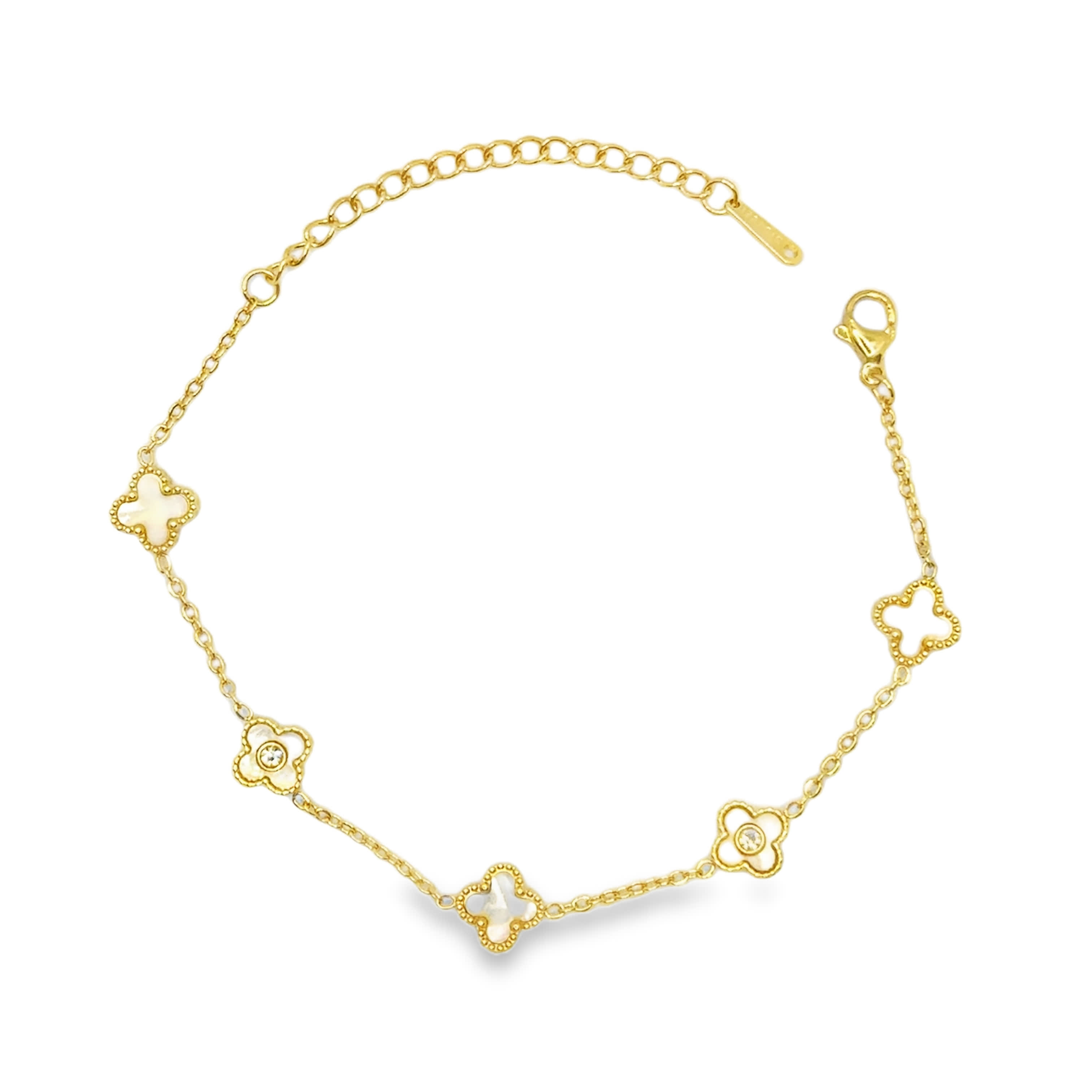 Bransoletka z łańcuszkiem w kolorze złocistym z motywem koniczyny