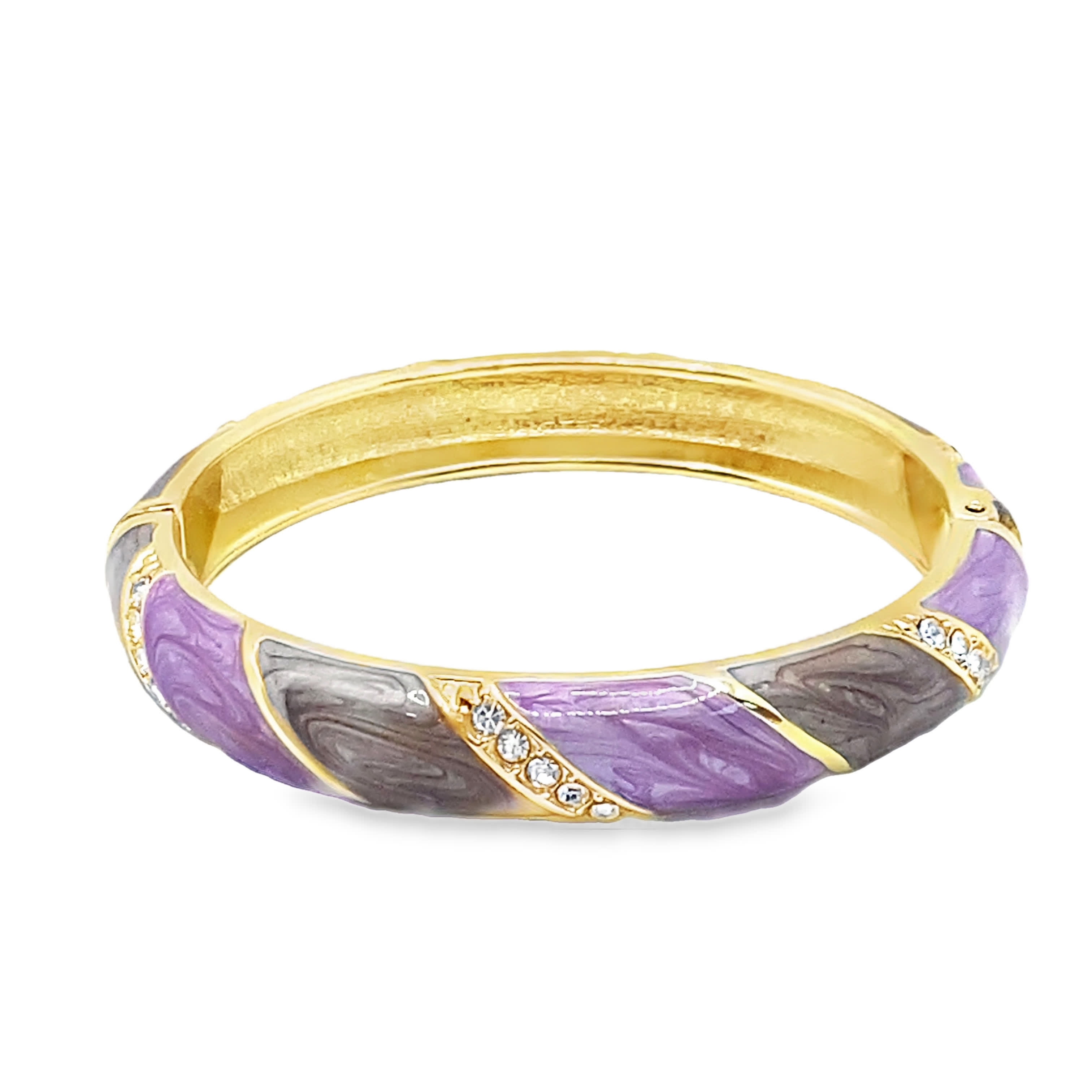 Bransoletka ze złoconej stali z okrągłymi fioletowymi kryształkami