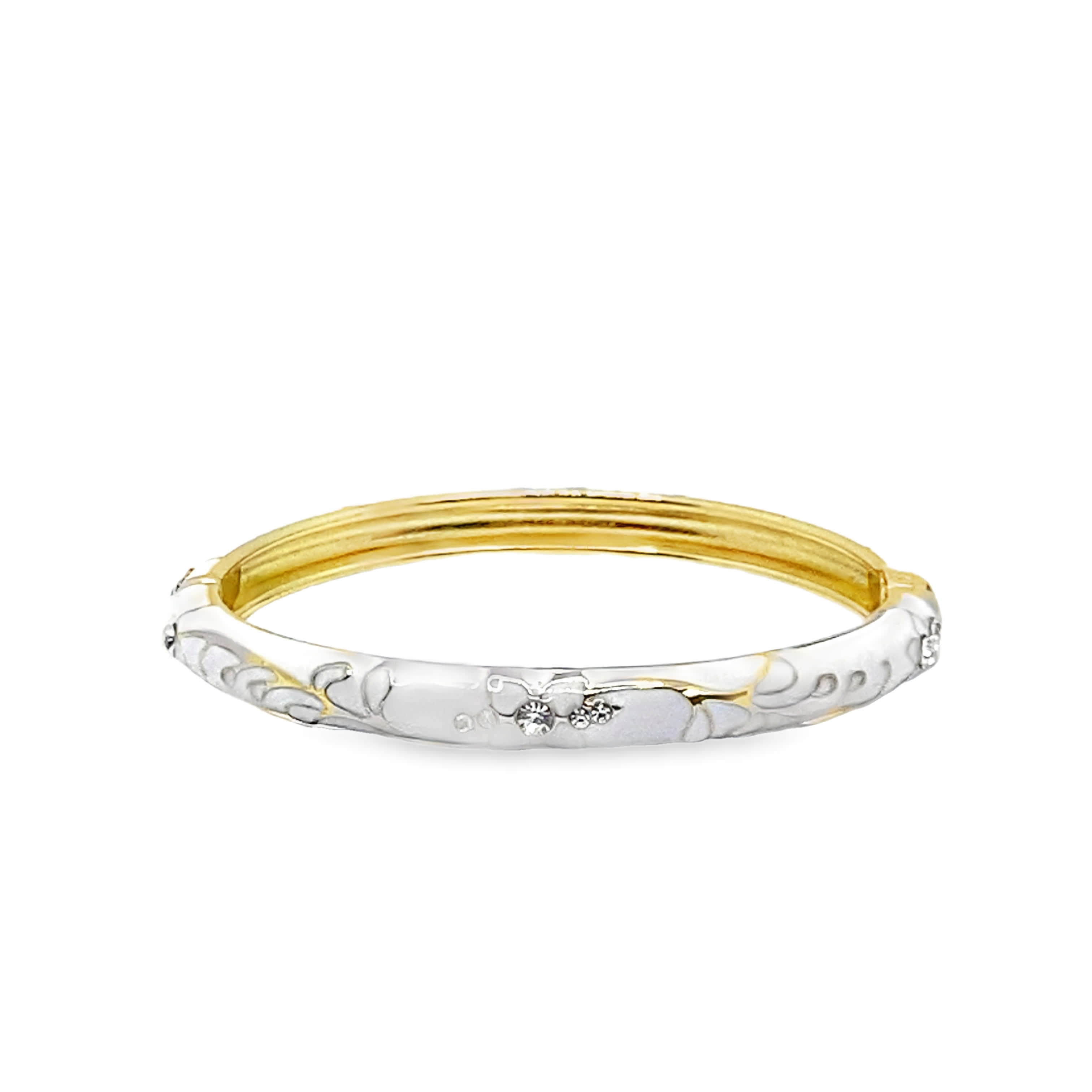 Bransoletka ze złoconej stali z okrągłymi kamieniami i grawerowanymi detalami