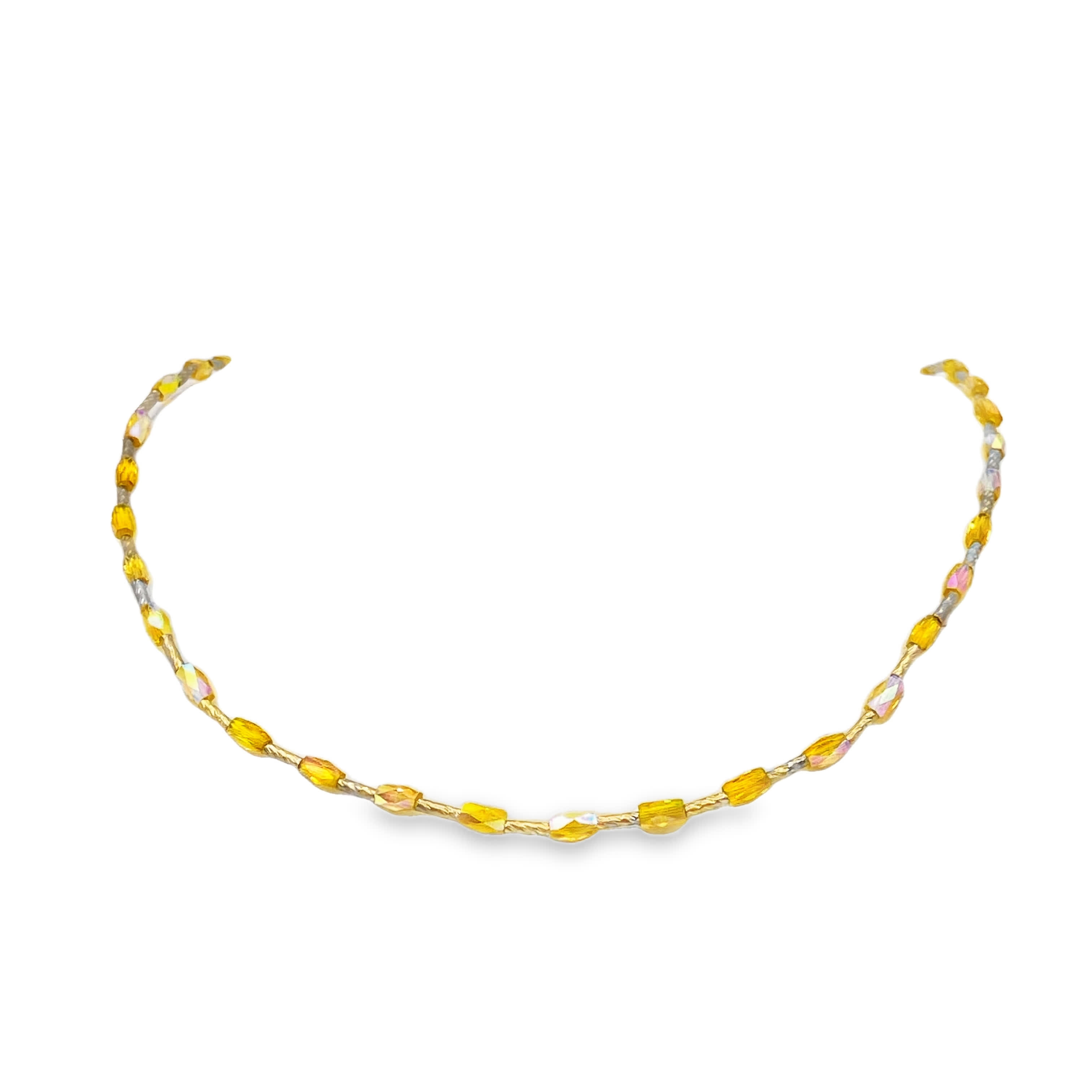 Naszyjnik z żółtych kryształów z akcentami ze złoconej stali