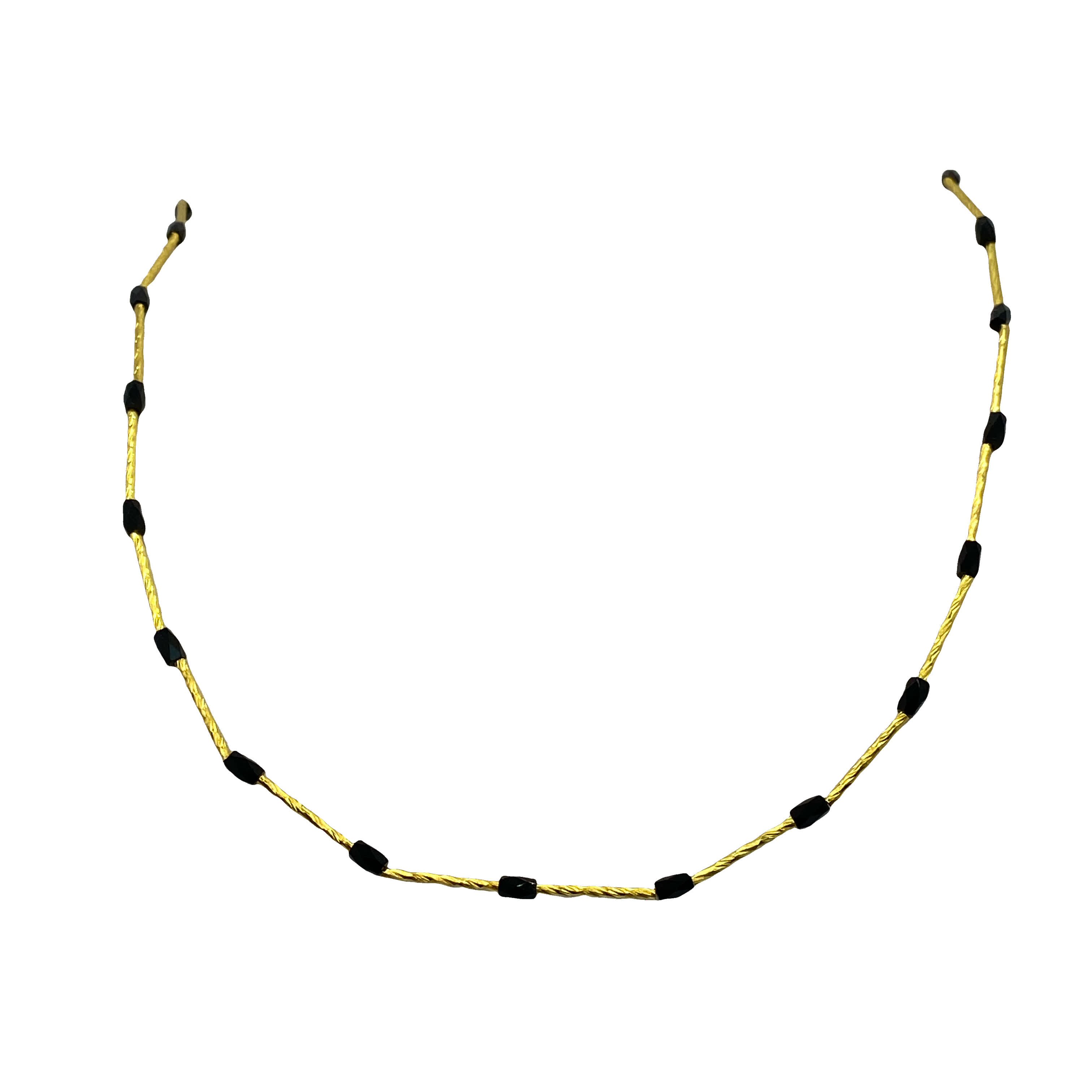 Naszyjnik ze złoconej stali z koralikami i onyksem kaboszonowym