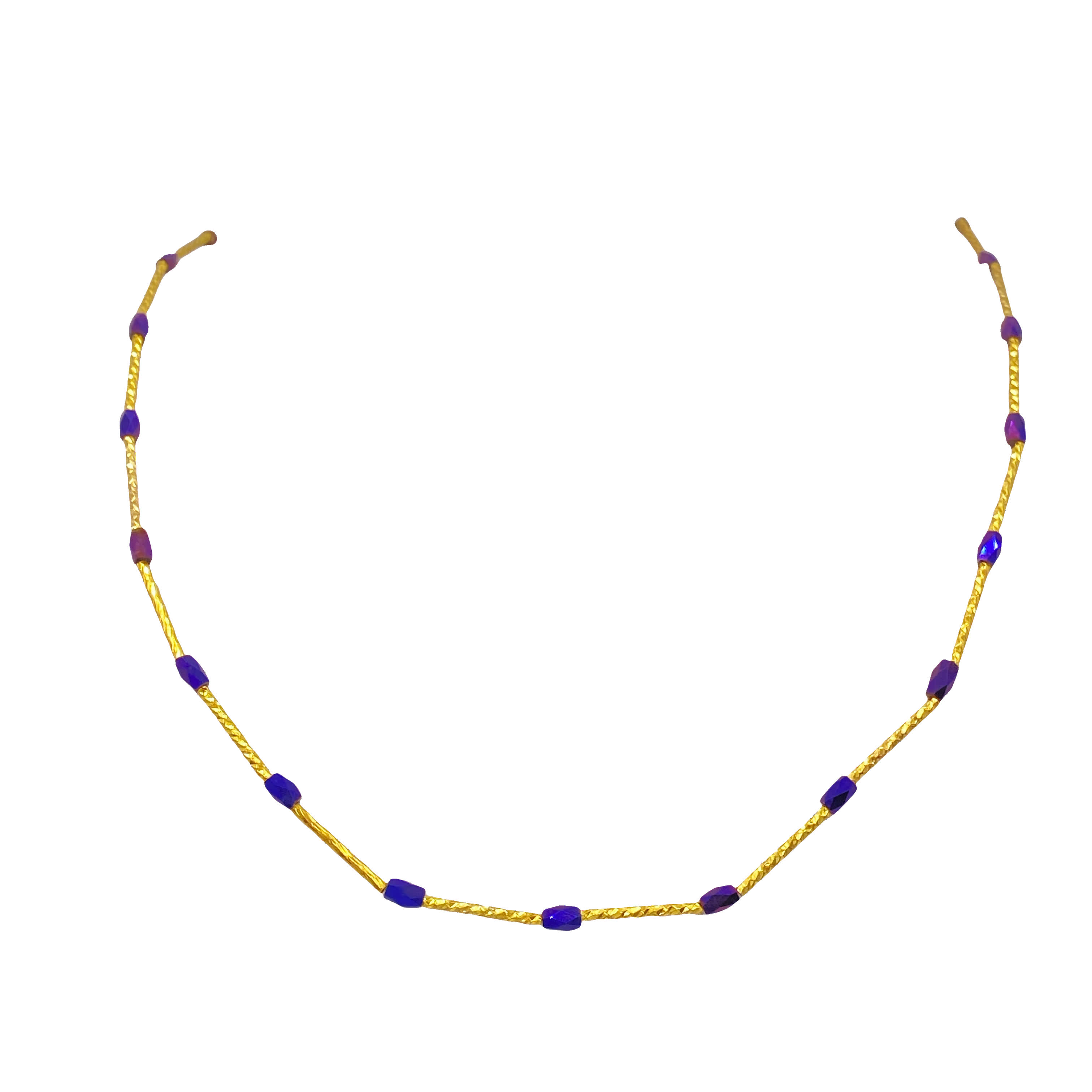 Naszyjnik ze złoconej stali z koralikami z głęboko niebieskiego szafiru