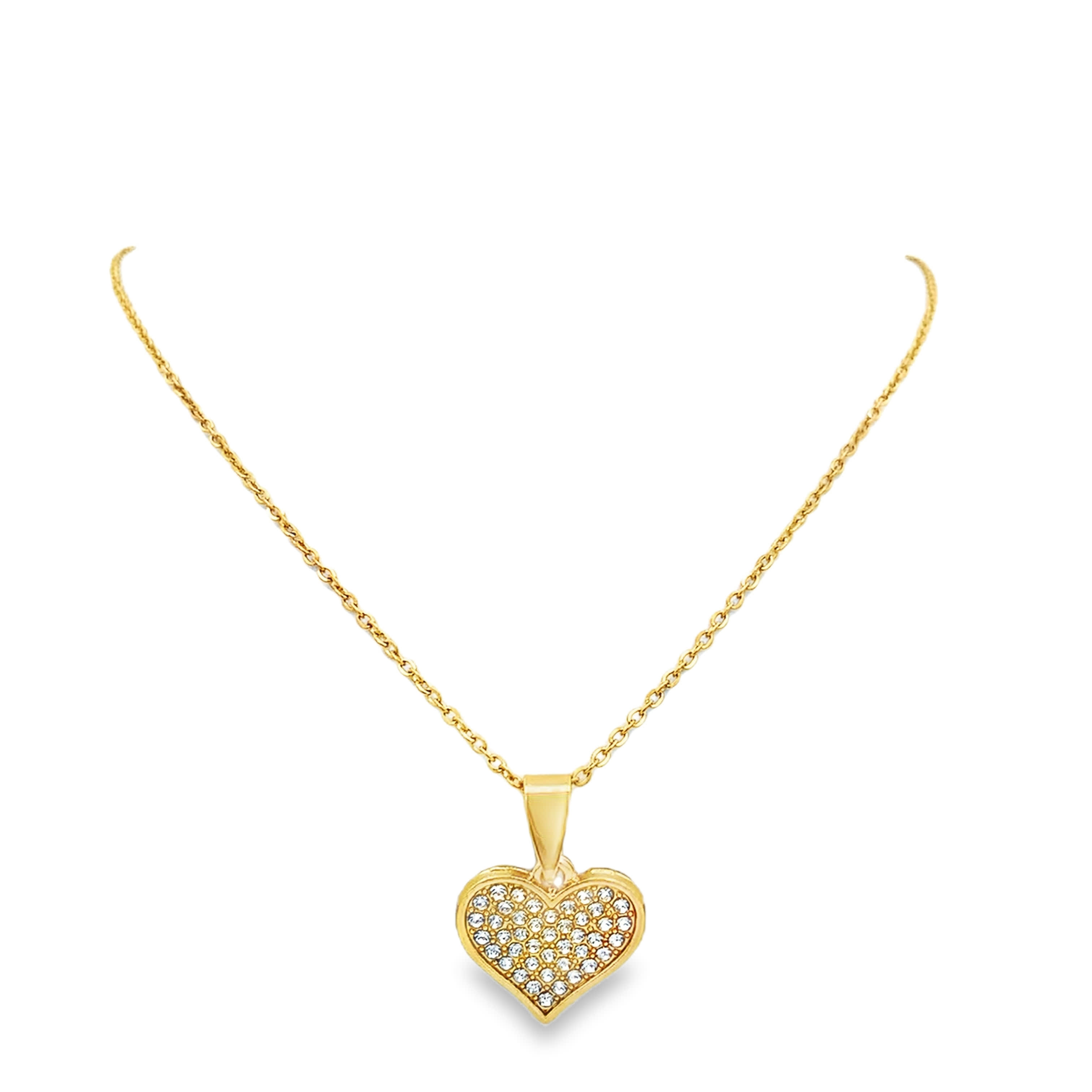 Naszyjnik ze złoconej stali z zawieszką w kształcie serca i kamieniami