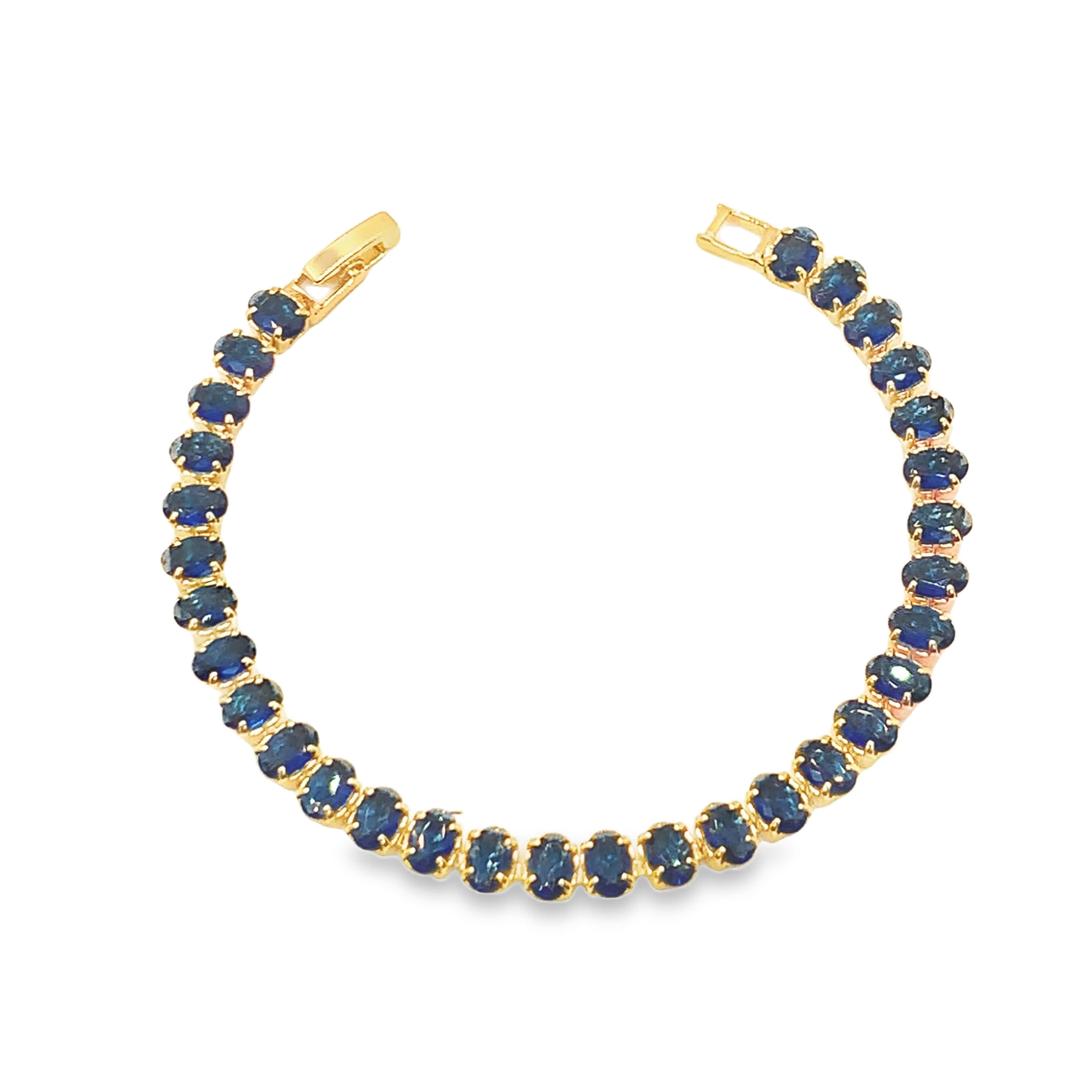 Bransoleta tenisowa z głęboko niebieskiego szafiru i żółtego złota
