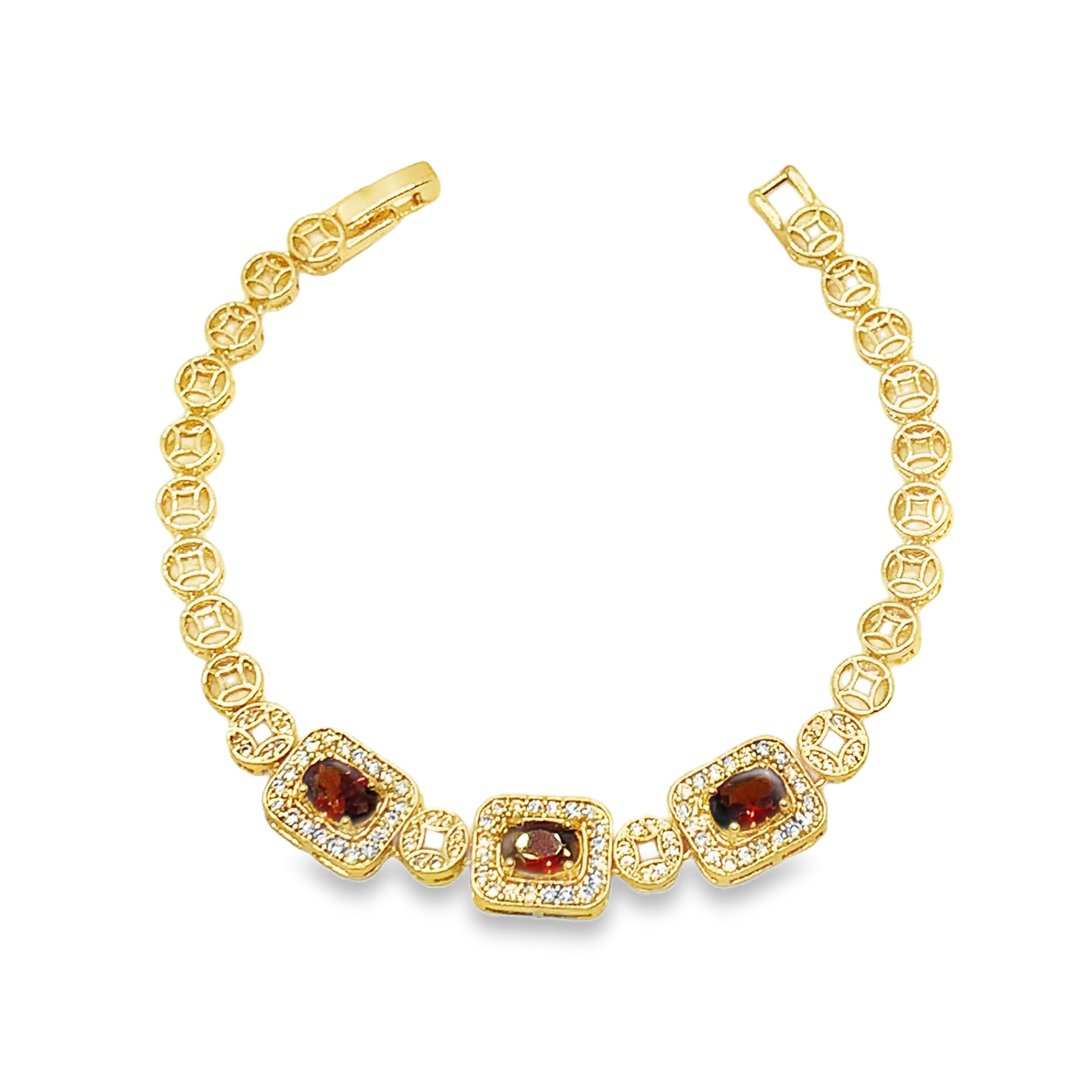 Bransoletka z żółtego złota z kwadratowymi granatami