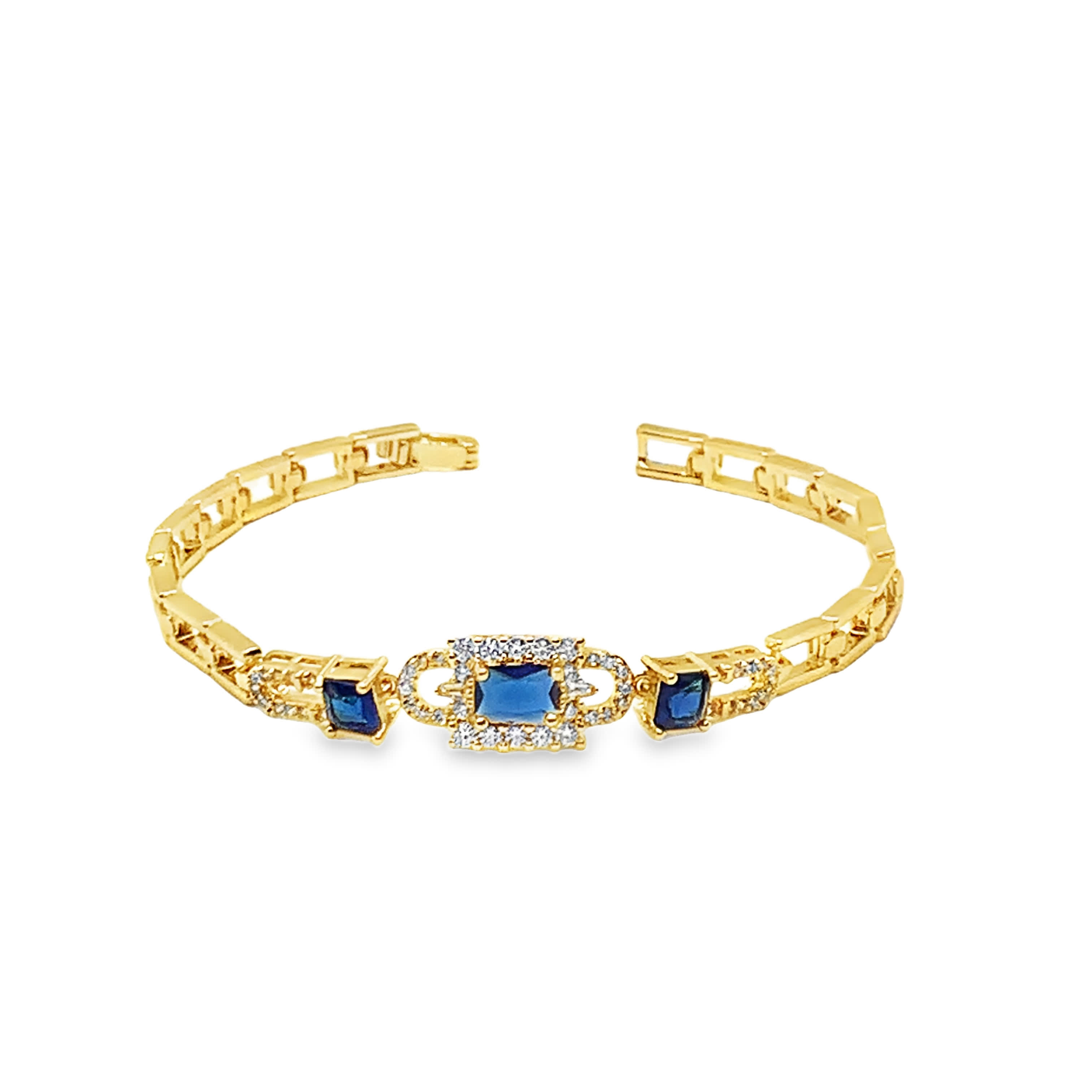 Bransoletka z żółtego złota z łańcuszkiem i głębokim niebieskim szafirem