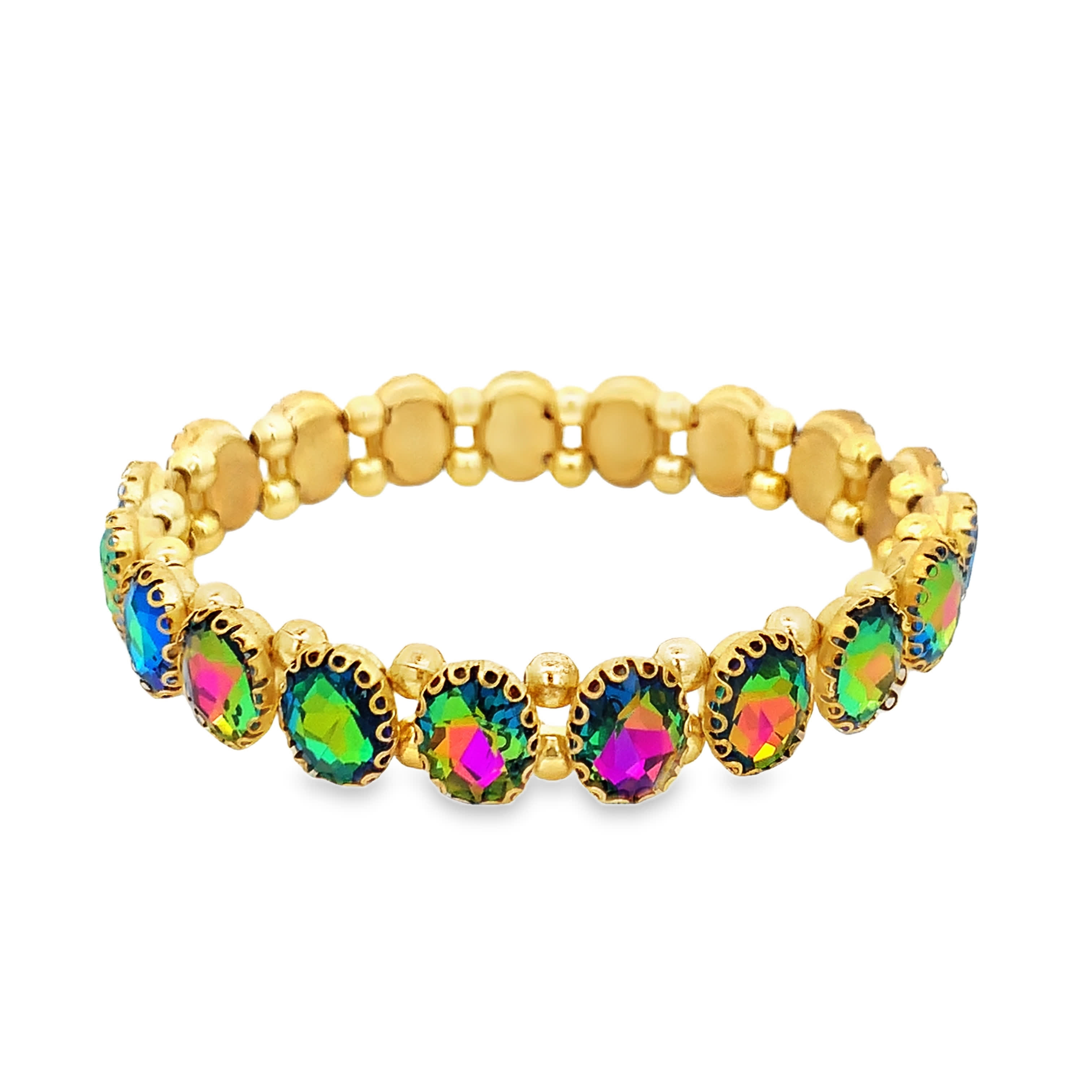 Bransoletka z żółtego złota z łańcuszkami i mieniącymi się kryształkami