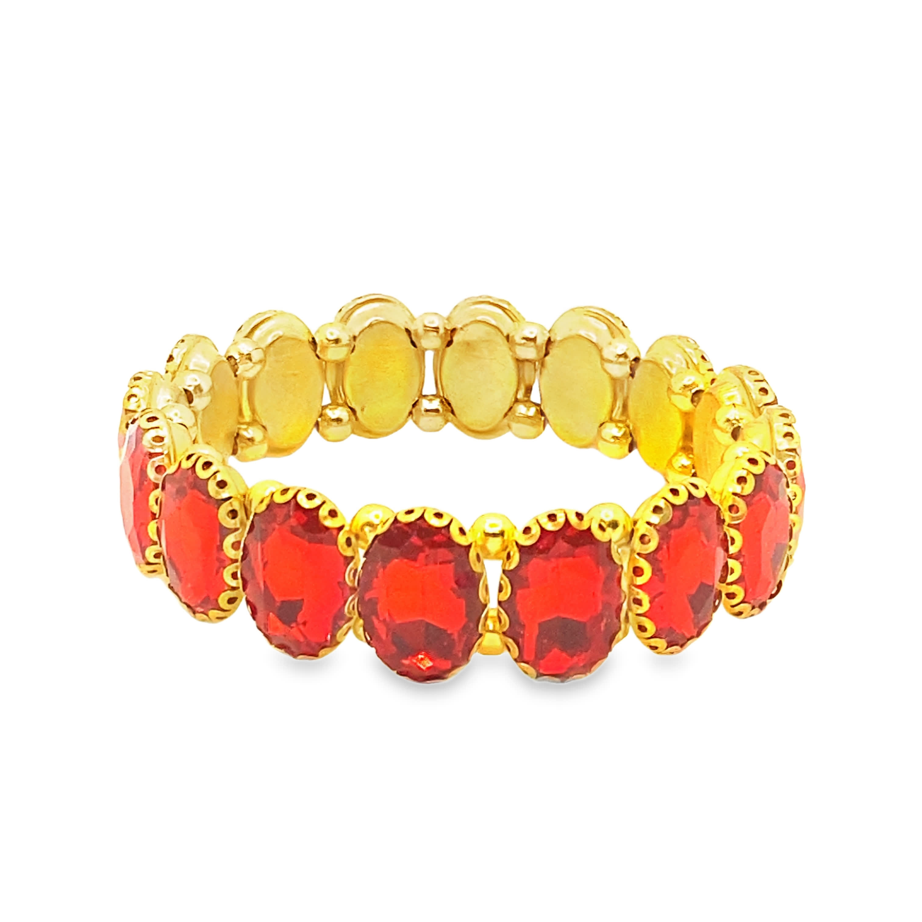 Bransoletka z koralików z żółtego złota z czerwonymi rubinowymi kaboszonami