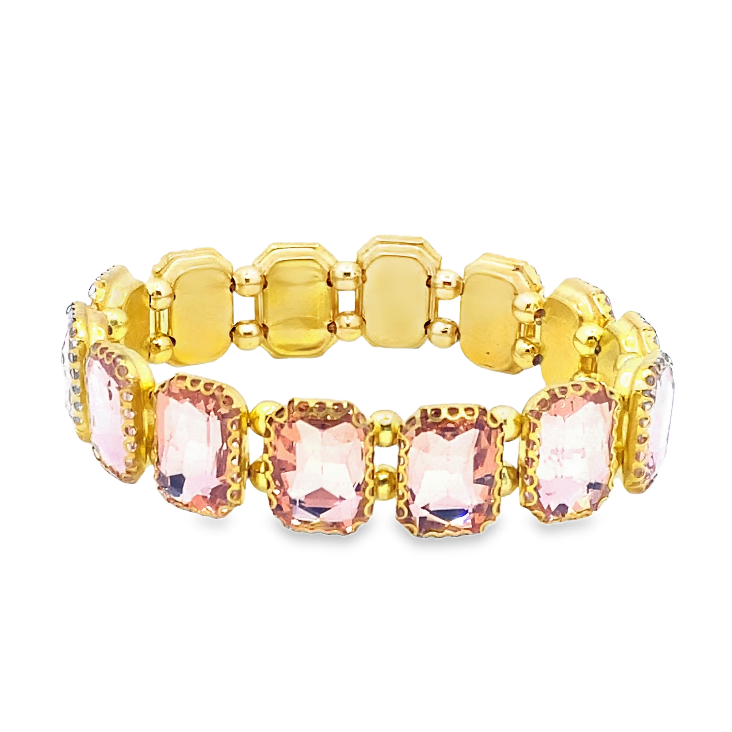 Bransoletka z żółtego złota z łańcuszkami i czerwonopomarańczowymi kryształowymi kwadratami