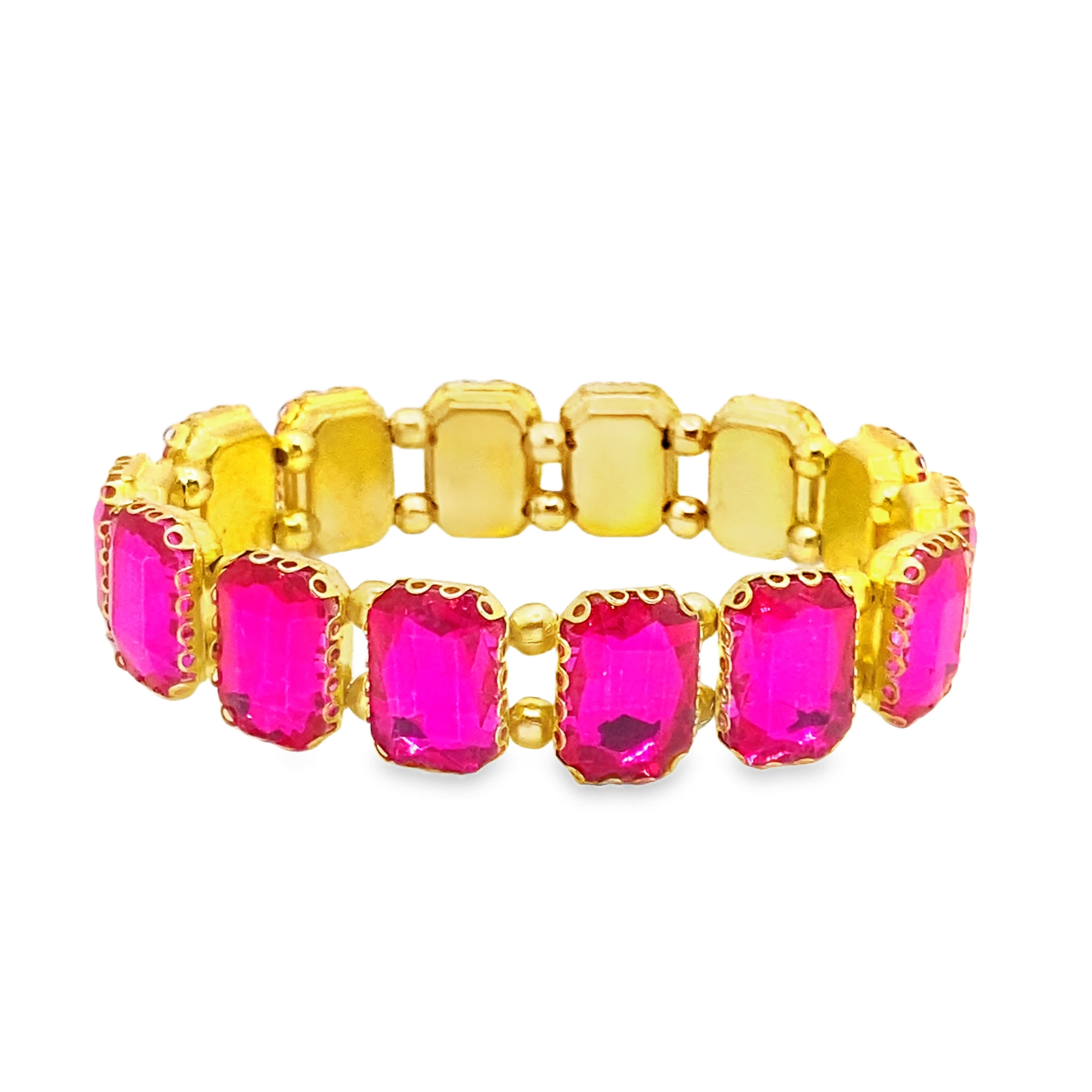 Bransoletka z koralików z żółtego złota z czerwono-fioletowymi kwadratowymi kryształkami