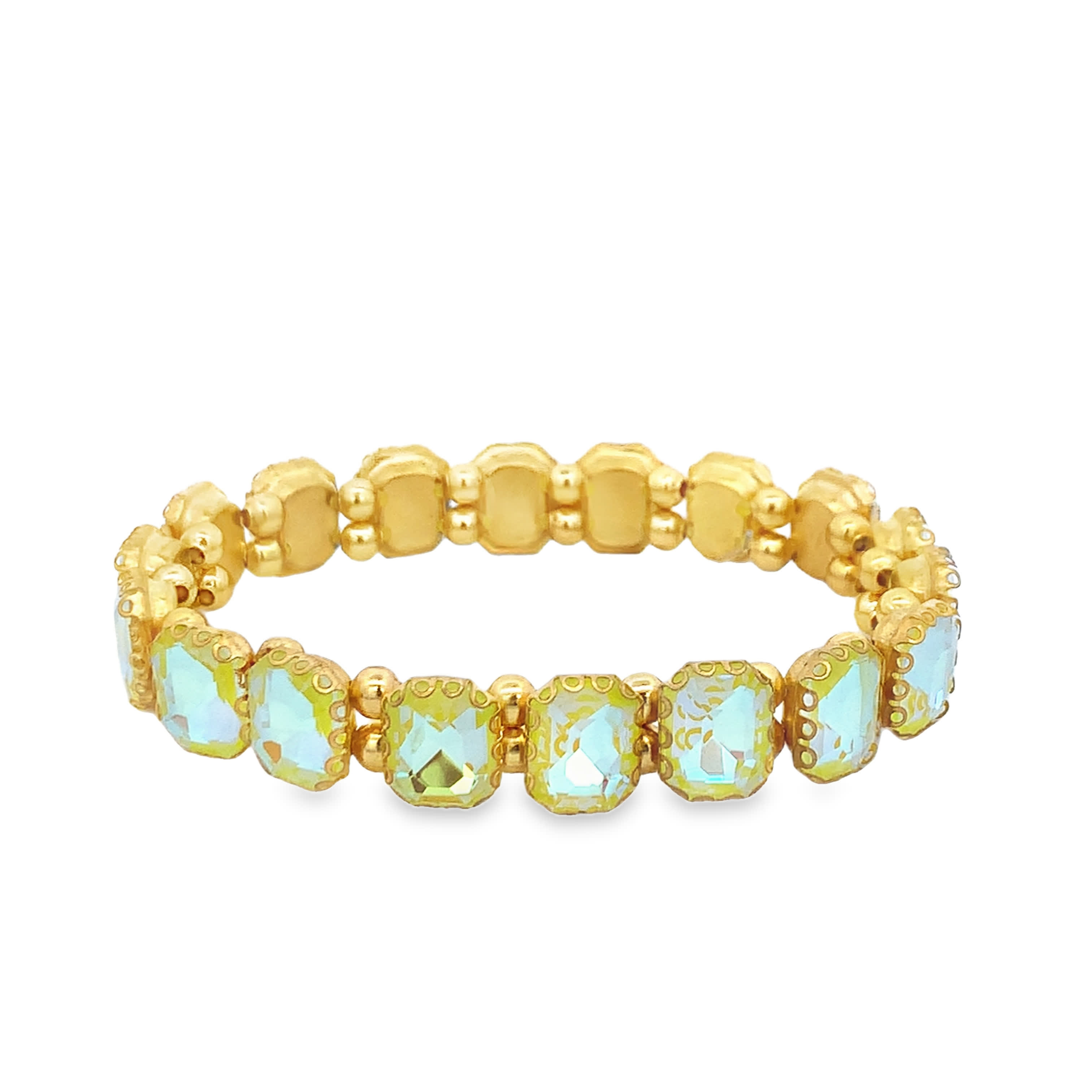Bransoletka z koralików z żółtego złota z zielono-niebieskimi kryształowymi kaboszonami