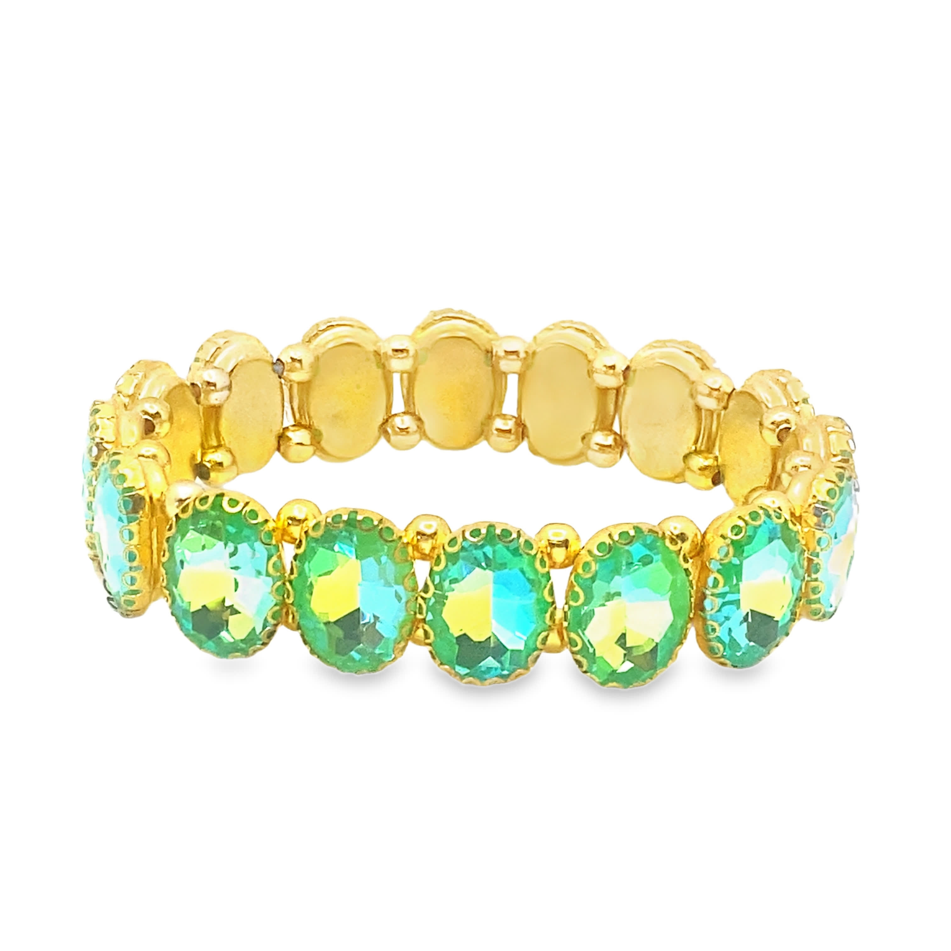 Bransoletka z koralików z żółtego złota z zielonymi owalnymi kryształami