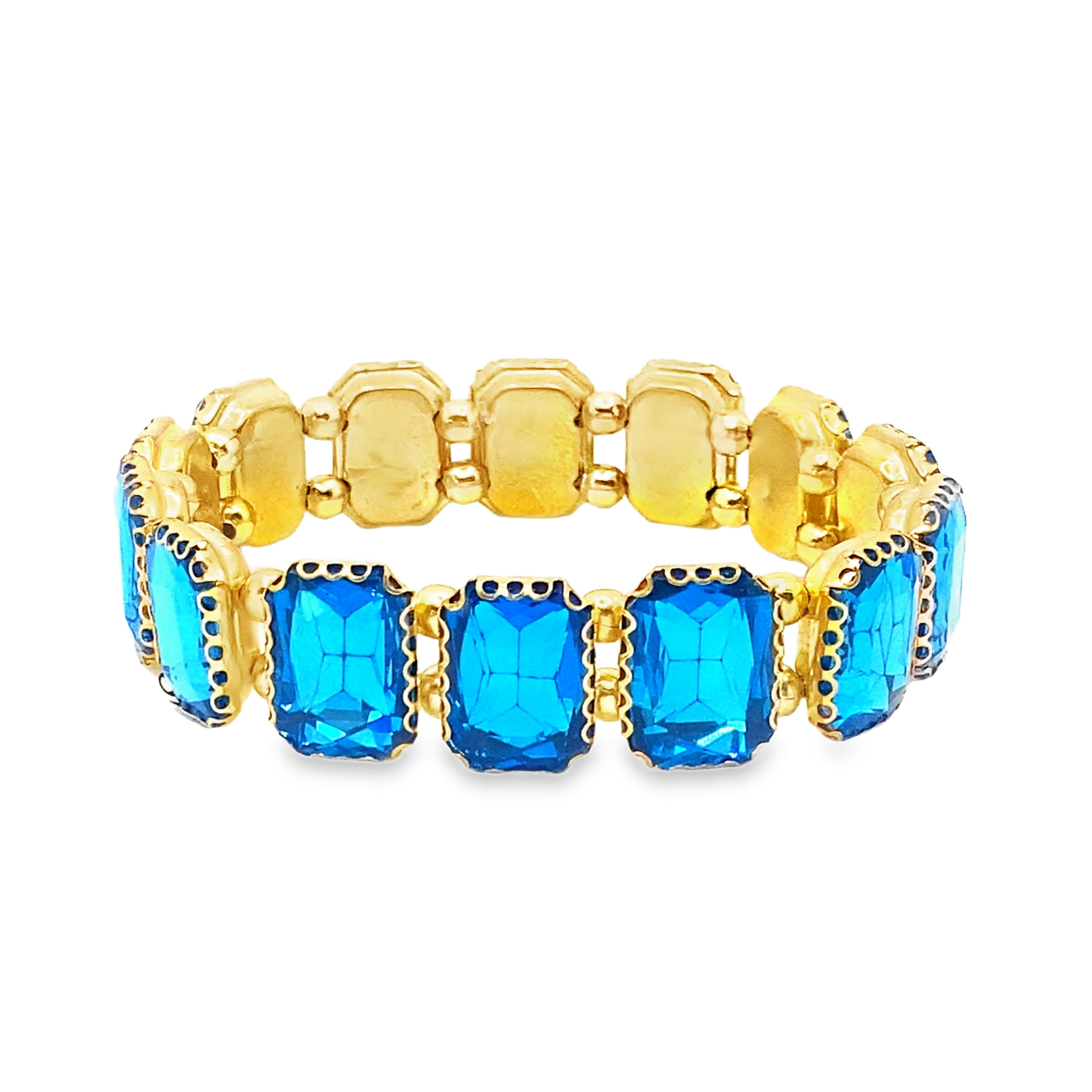 Bransoletka z koralików z żółtego złota z niebieskimi kryształowymi akcentami