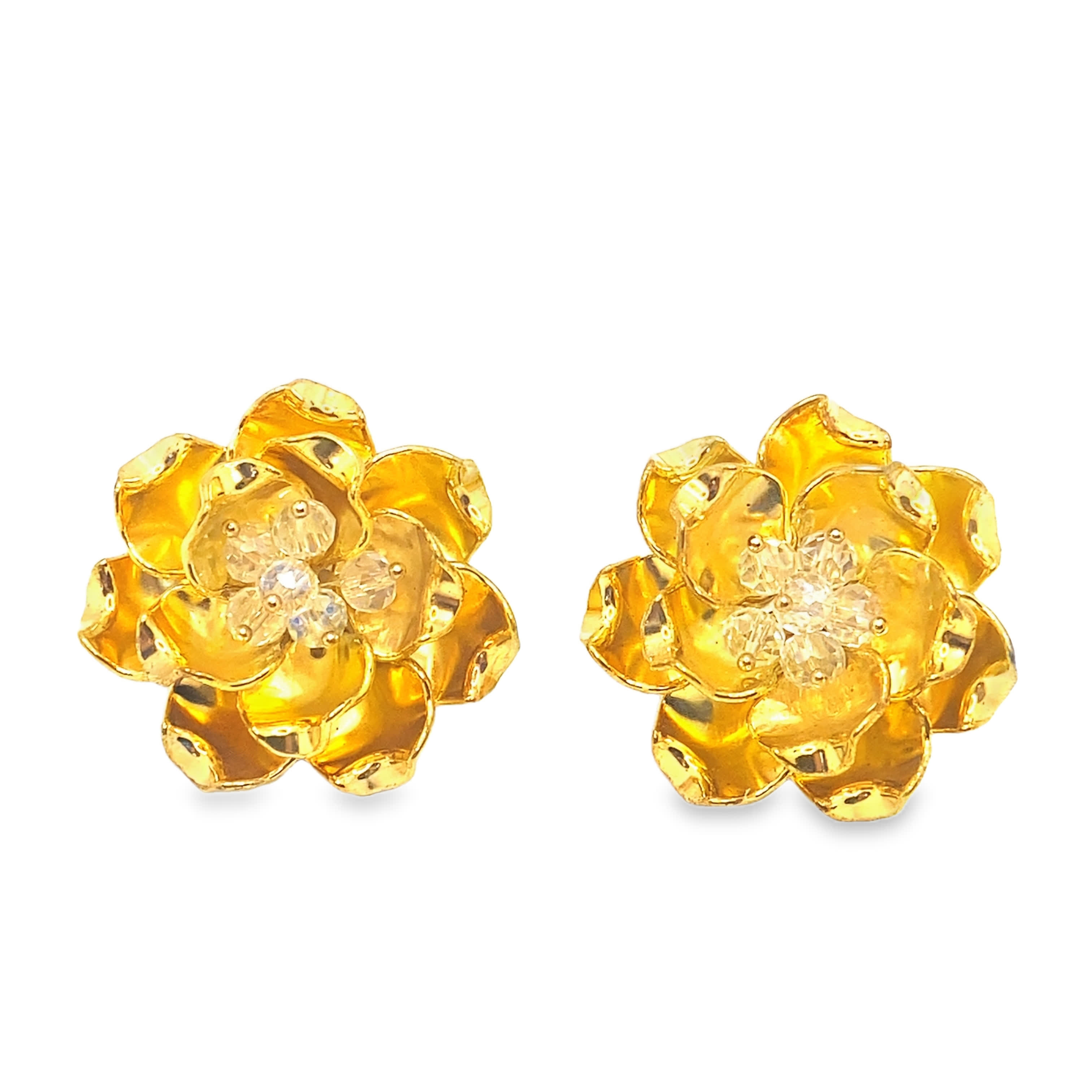 Kolczyki z żółtego złota z kwiatowym wzorem i kryształowymi akcentami