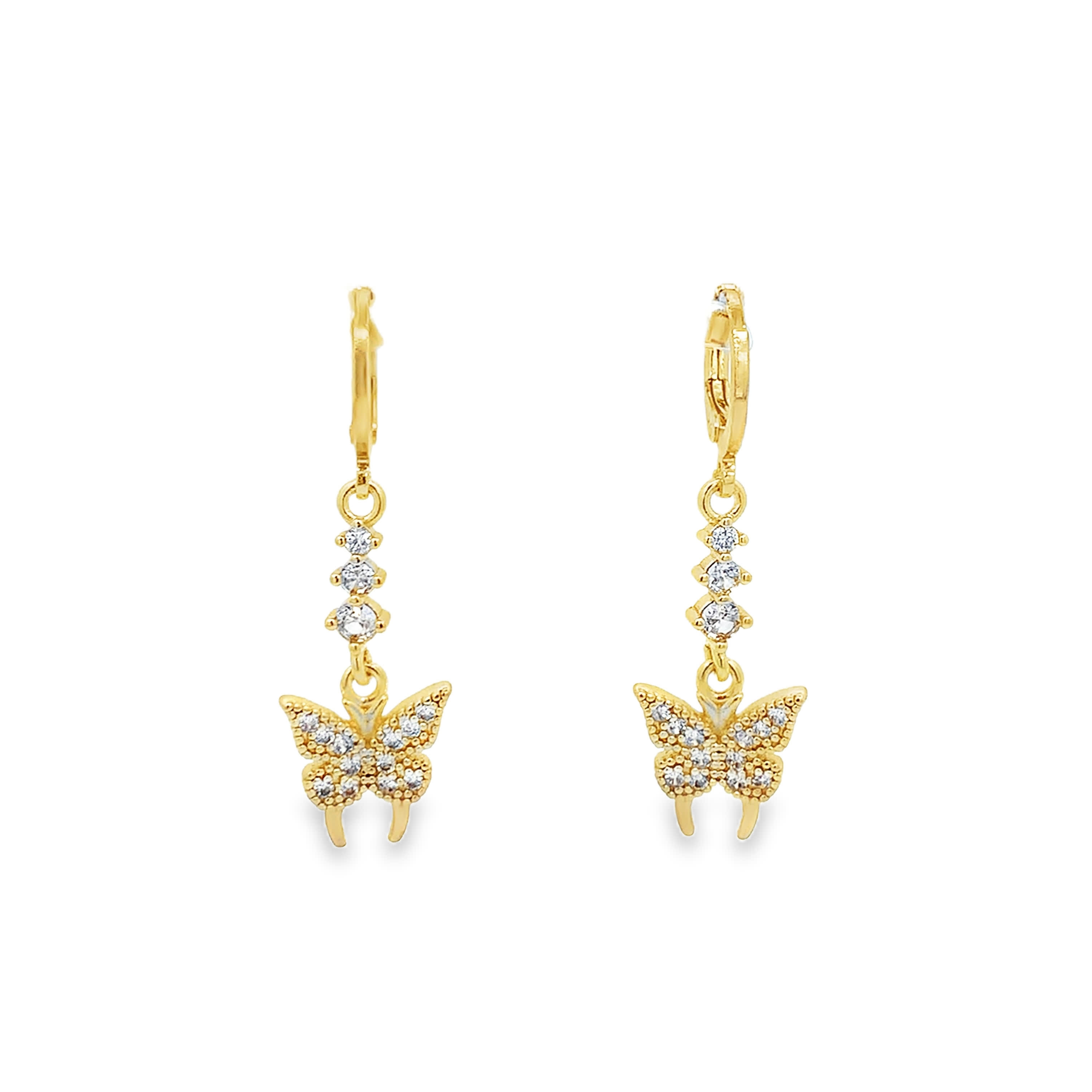 Kolczyki z żółtego złota w kształcie motyla z okrągłymi diamentami