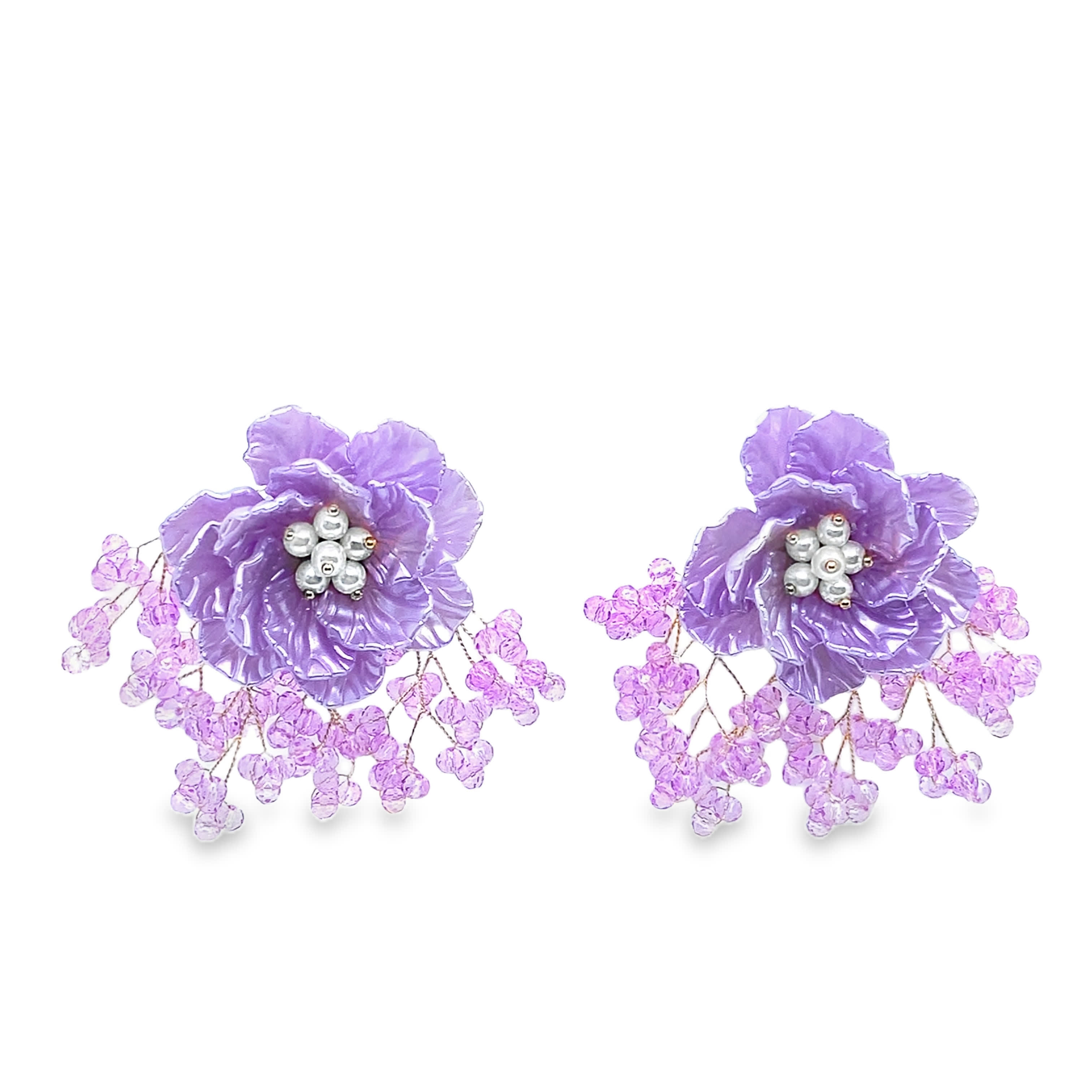 Kolczyki z fioletowymi perłami i szlifem kaboszonowym