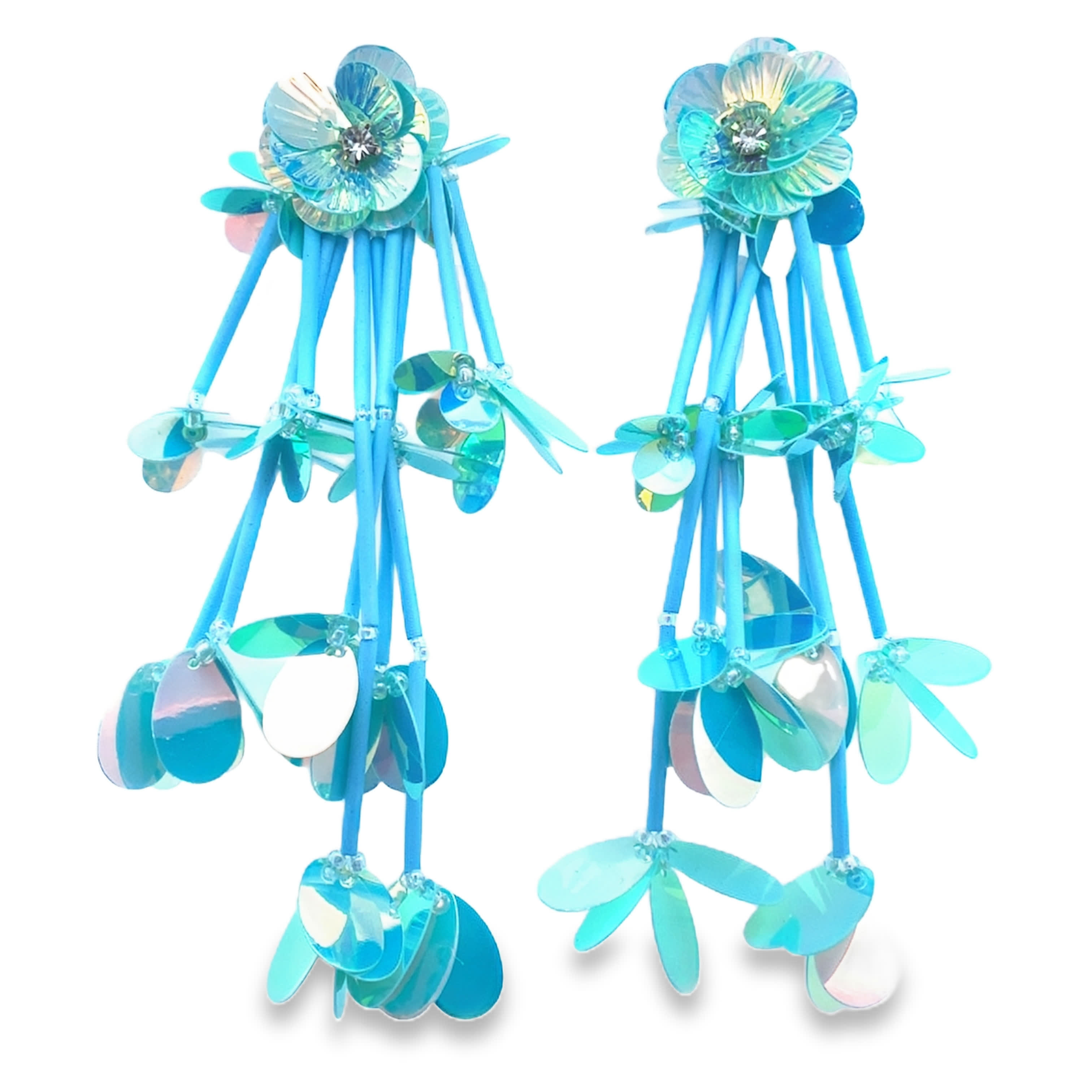 Artystyczne niebieskie kolczyki z frędzlami