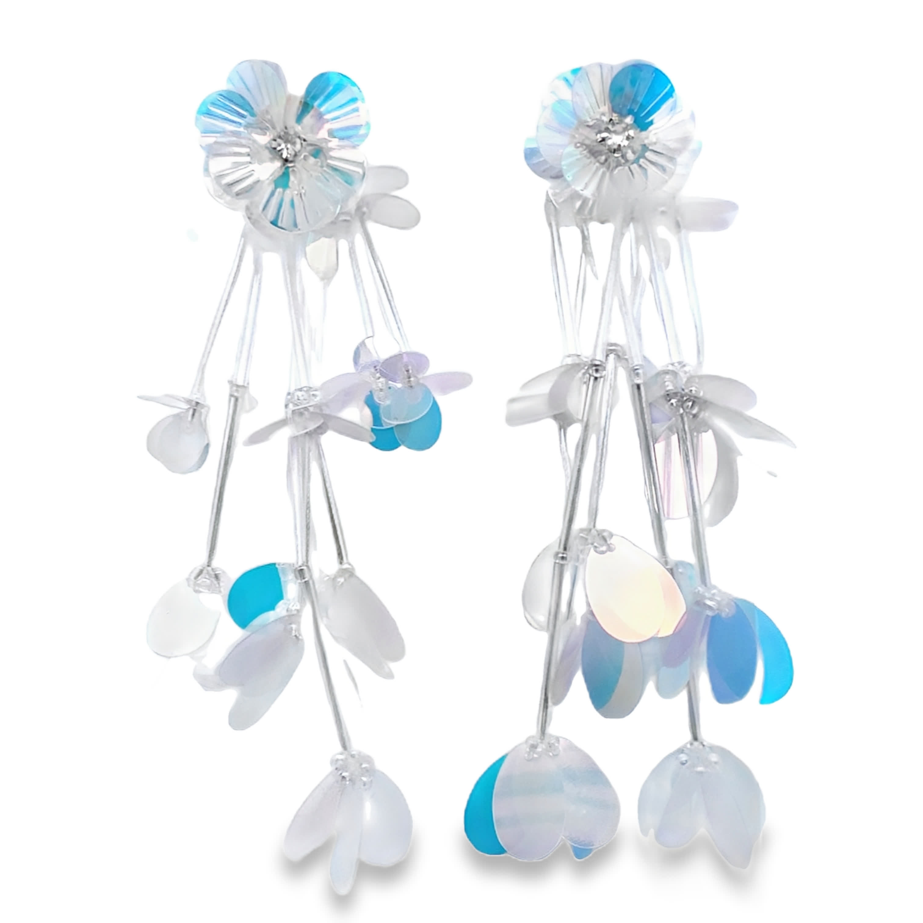 Tęczowe wiszące kolczyki z kwiatami i koralikowymi akcentami