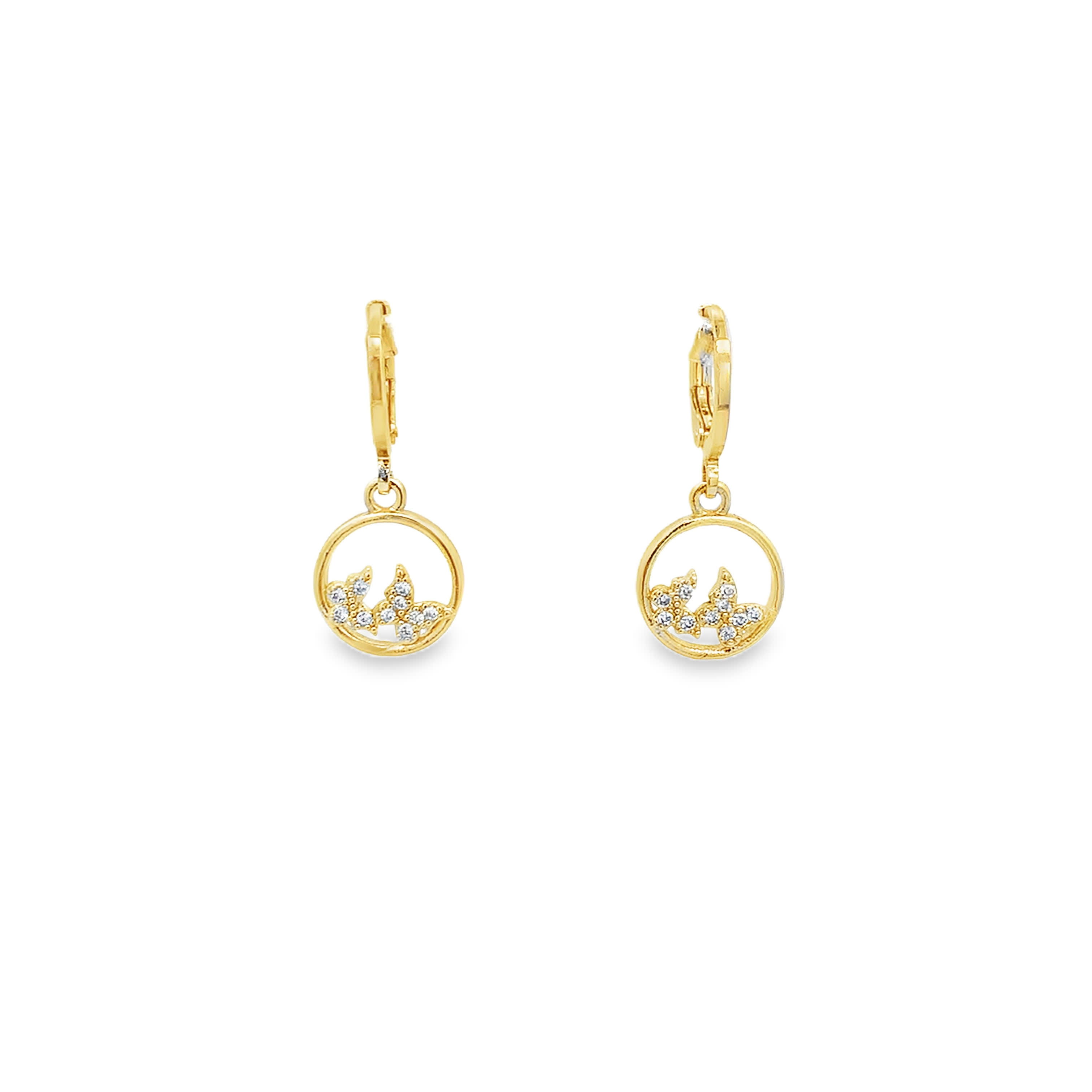 Kolczyki wiszące z żółtego złota z okrągłymi diamentami o szlifie brylantowym