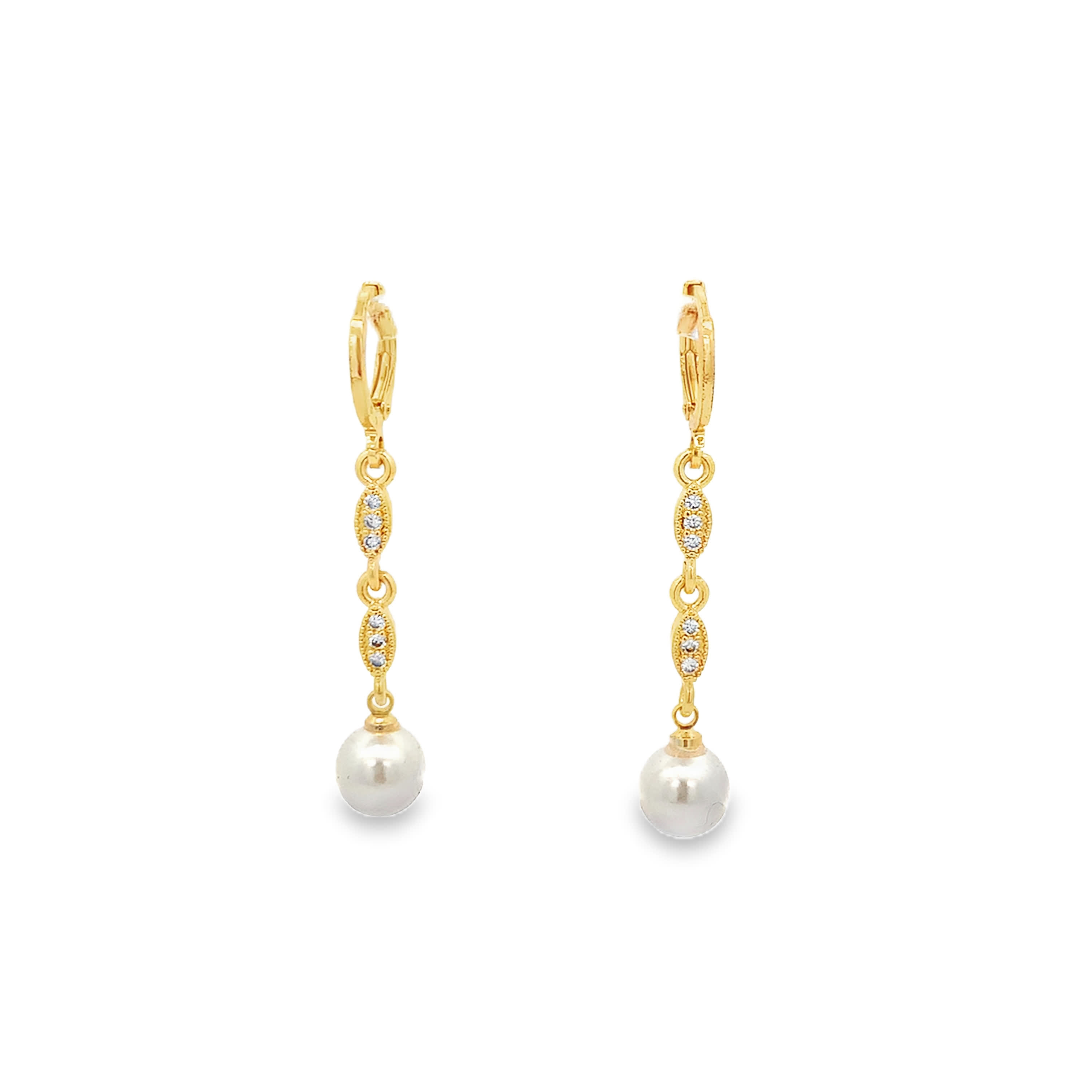 Kolczyki wiszące z żółtego złota z okrągłą perłą