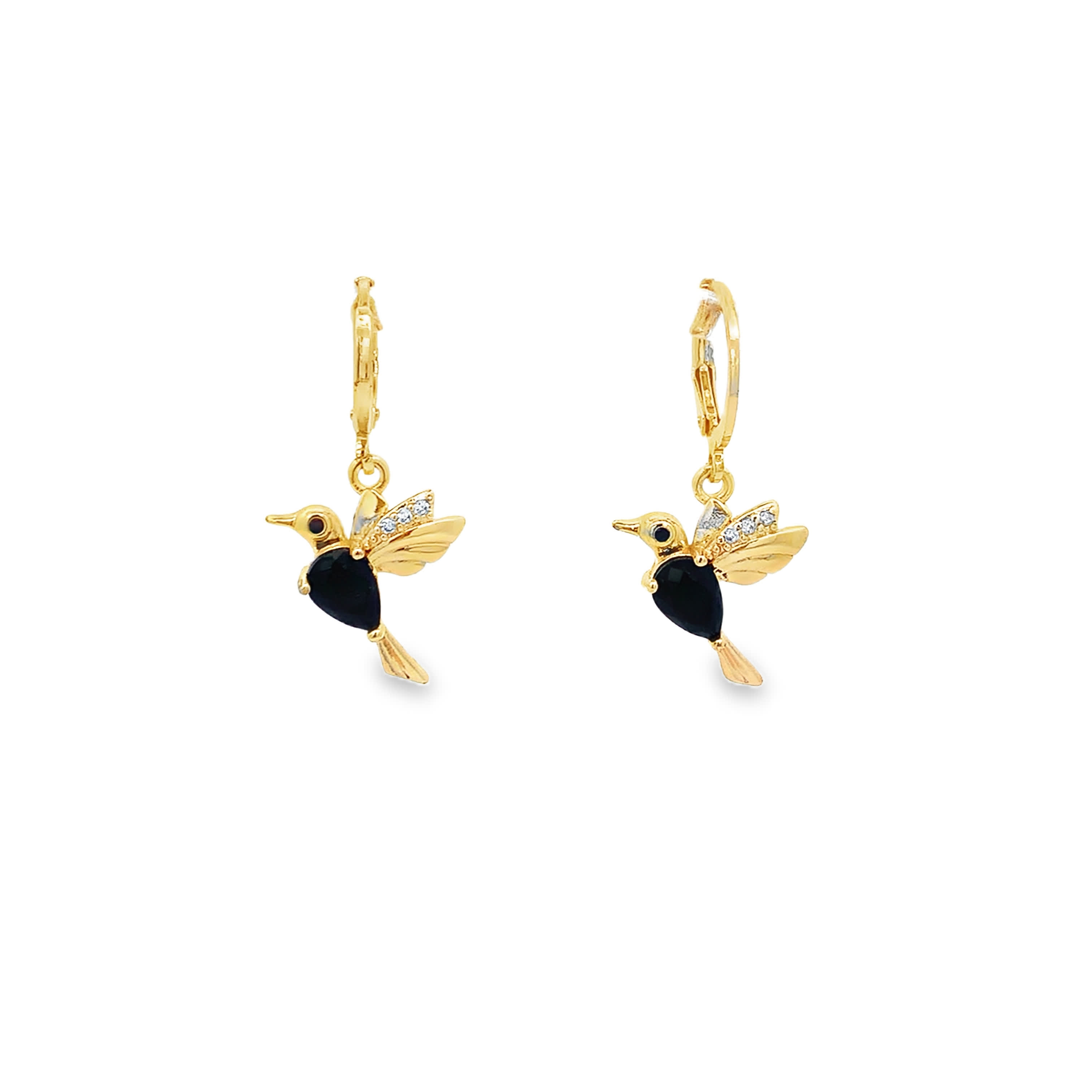 Kolczyki wiszące z żółtego złota w kształcie kolibra