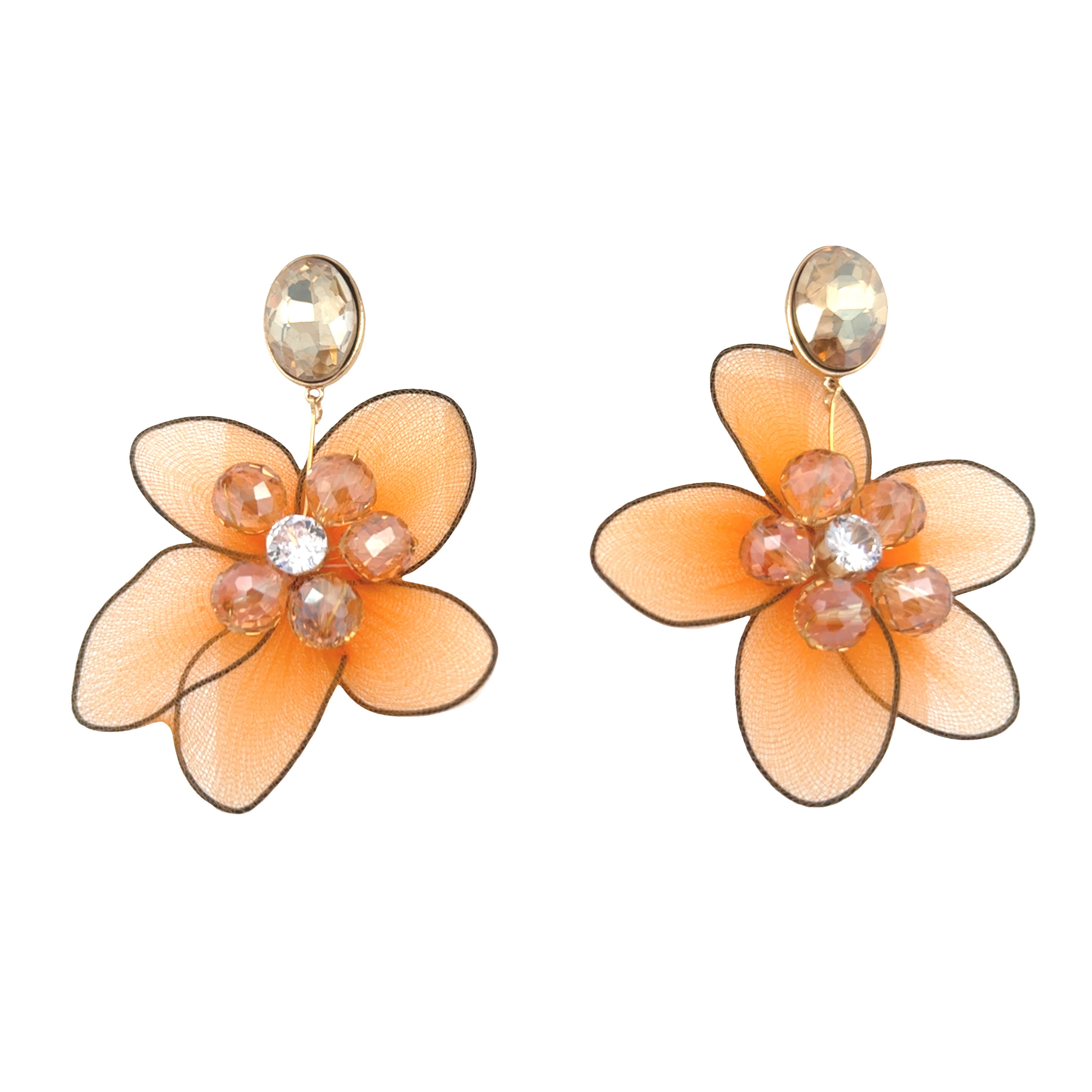 Kolczyki wiszące z żółtego złota z pomarańczowo-żółtymi kryształkami