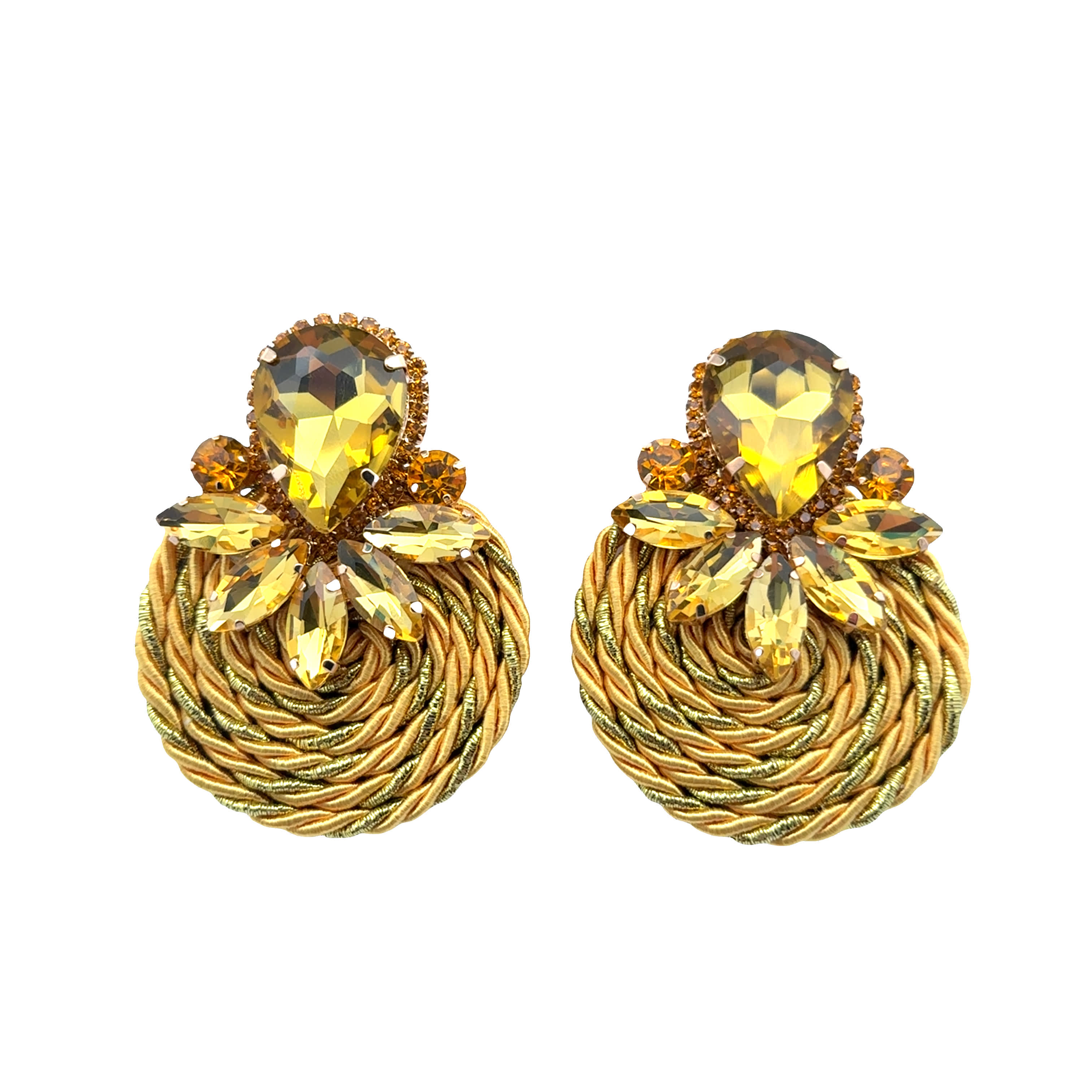 Kolczyki z kryształkami w szlifie brylantowym w odcieniu żółtego złota