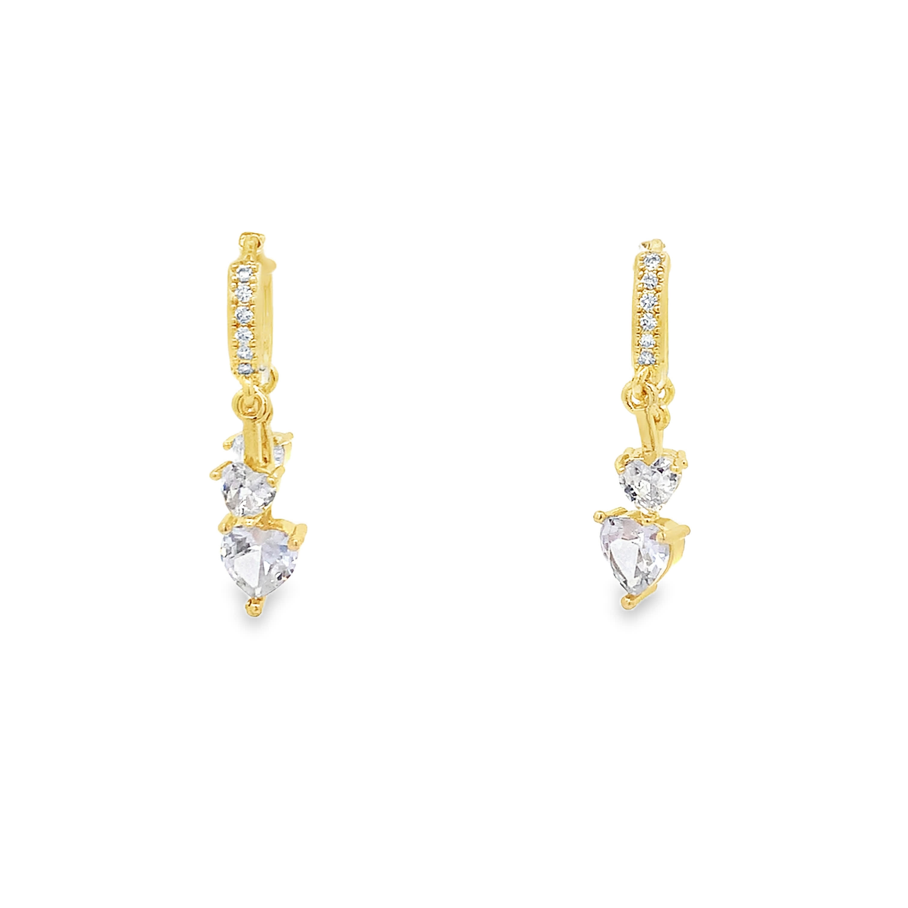 Kolczyki wiszące z żółtego złota z diamentami w kształcie serca