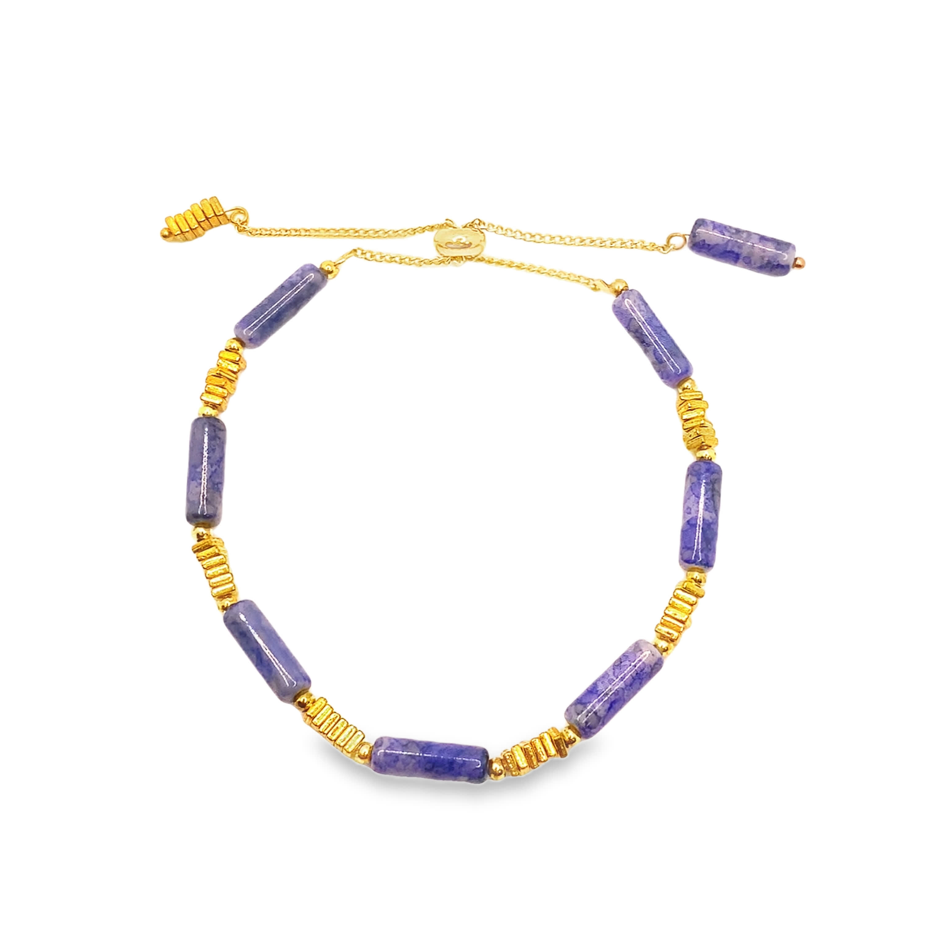 Bransoletka z łańcuszkiem z okrągłych koralików kyanitu w kolorze żółtego złota