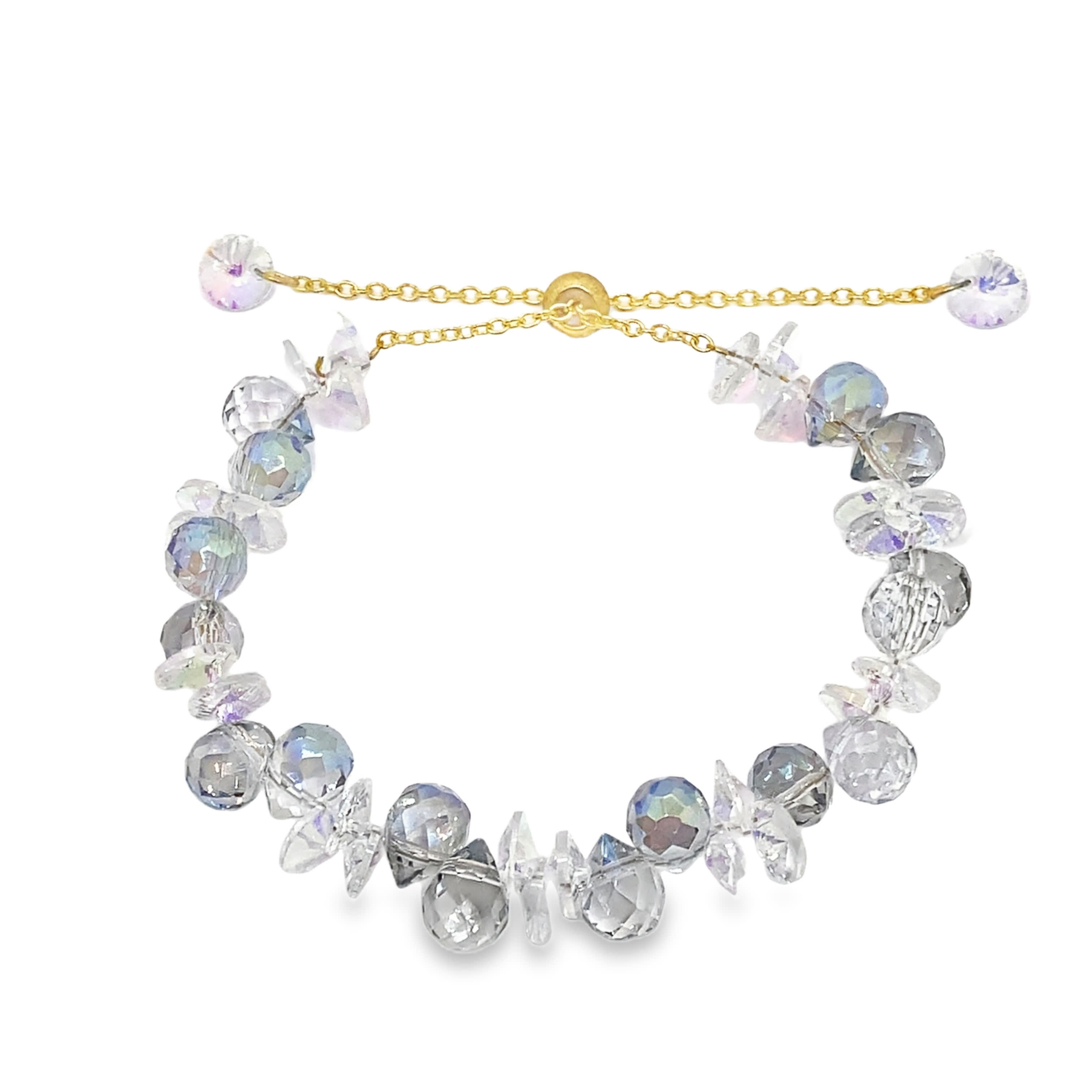 Bransoletka z koralików z żółtego złota z niebieskimi kryształowymi kaboszonami