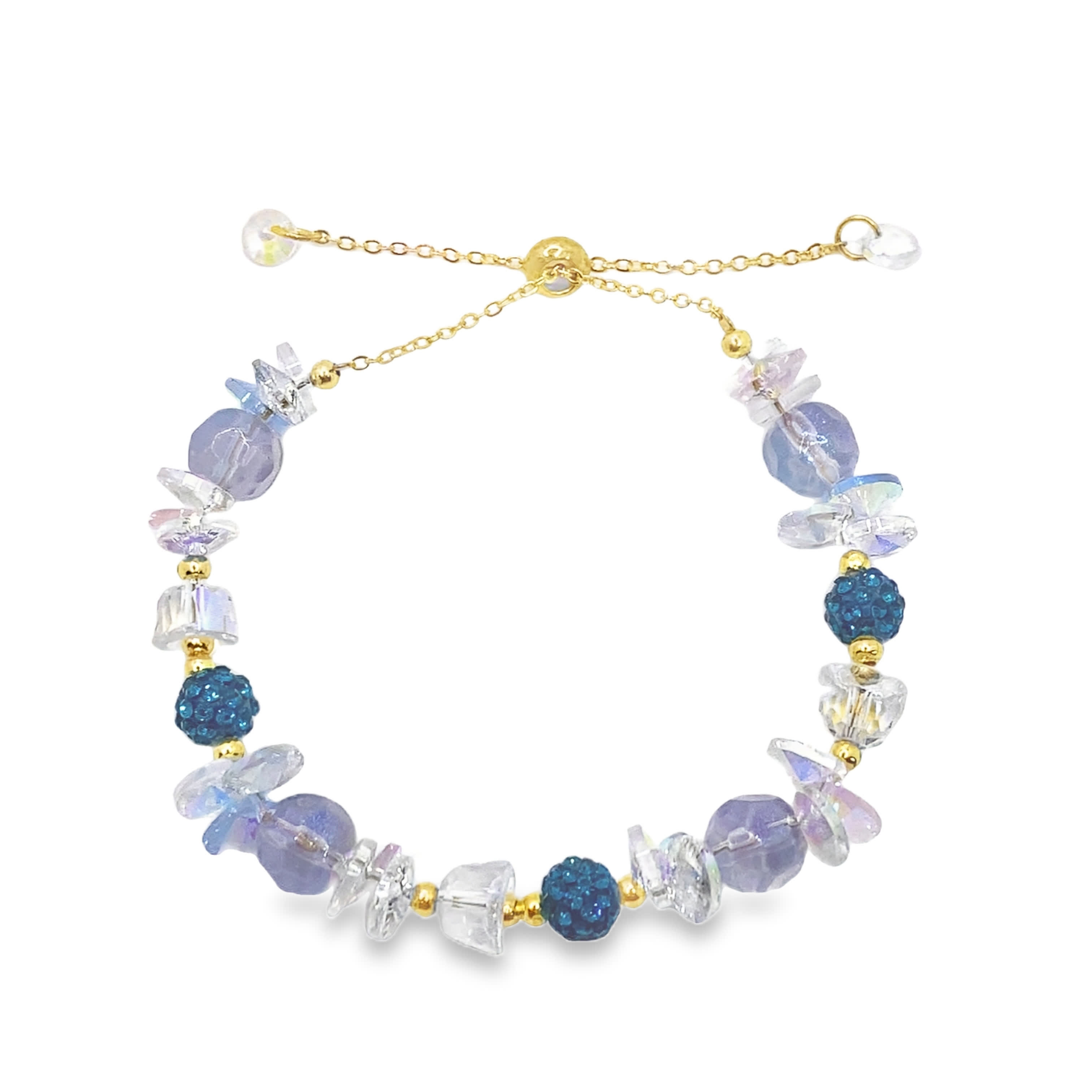 Bransoletka z koralików z żółtego złota z fioletowymi kryształowymi kaboszonami