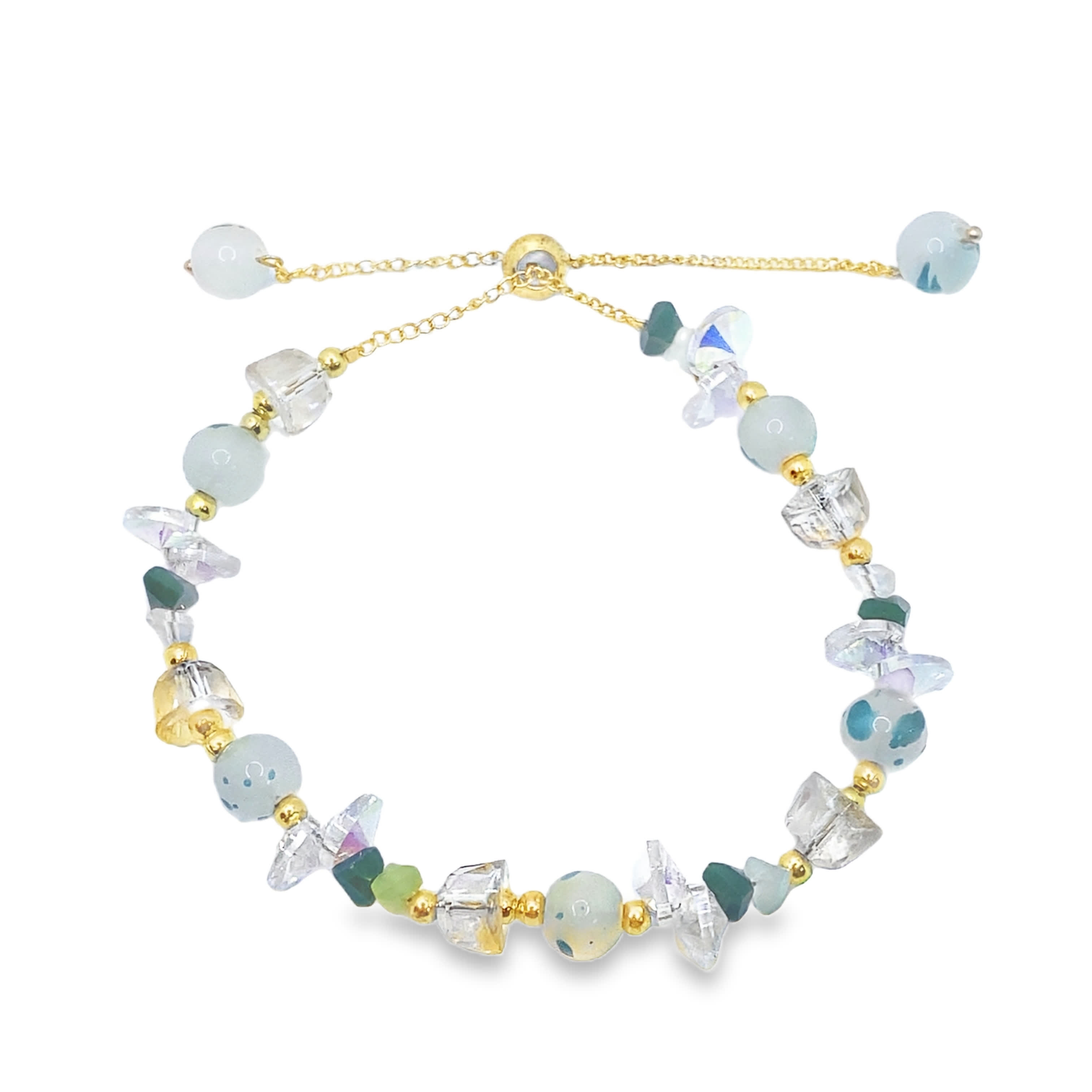 Bransoletka z koralików z żółtego złota z kaboszonem jadeitu