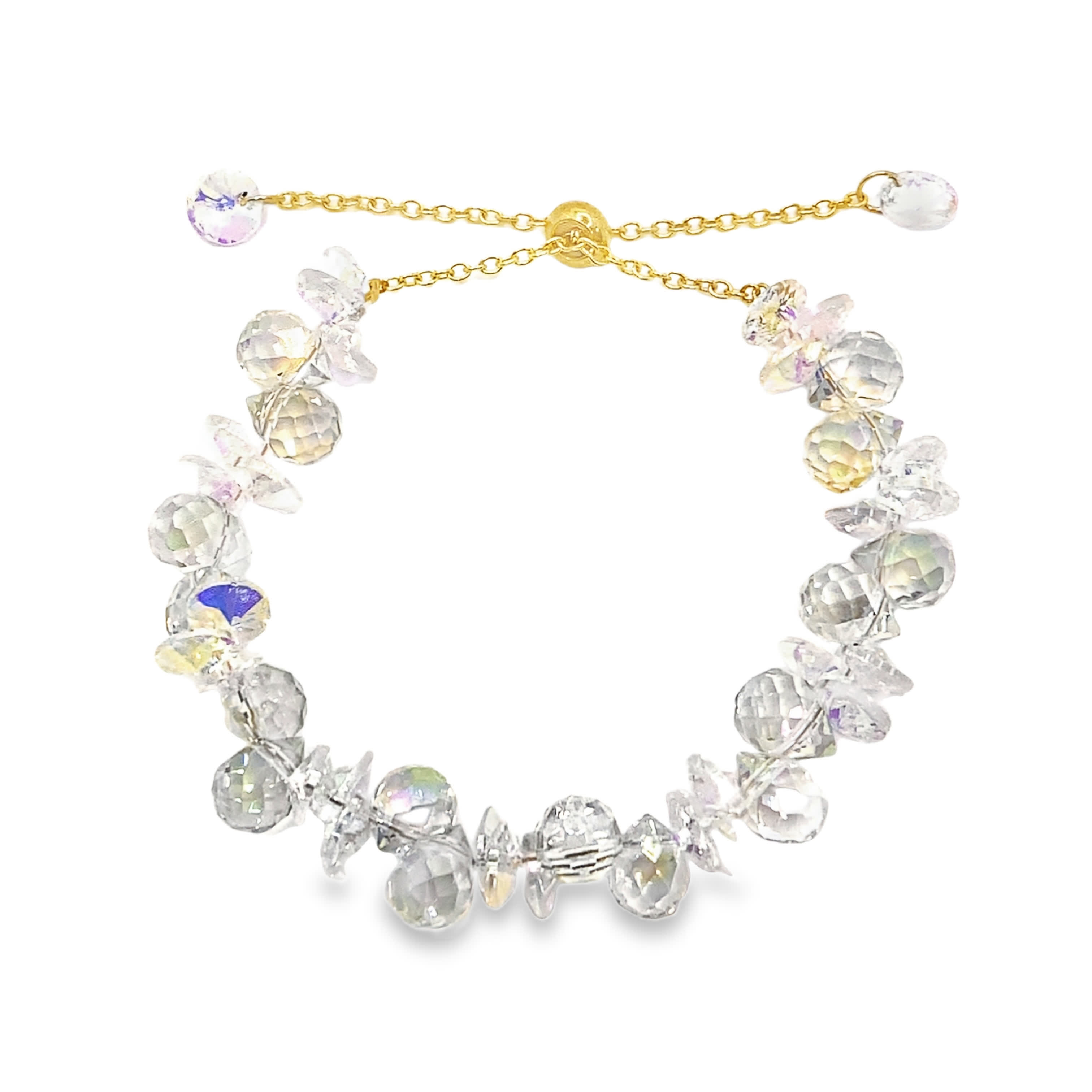 Wykwintna bransoletka z żółtego złota z koralikami i kryształkami