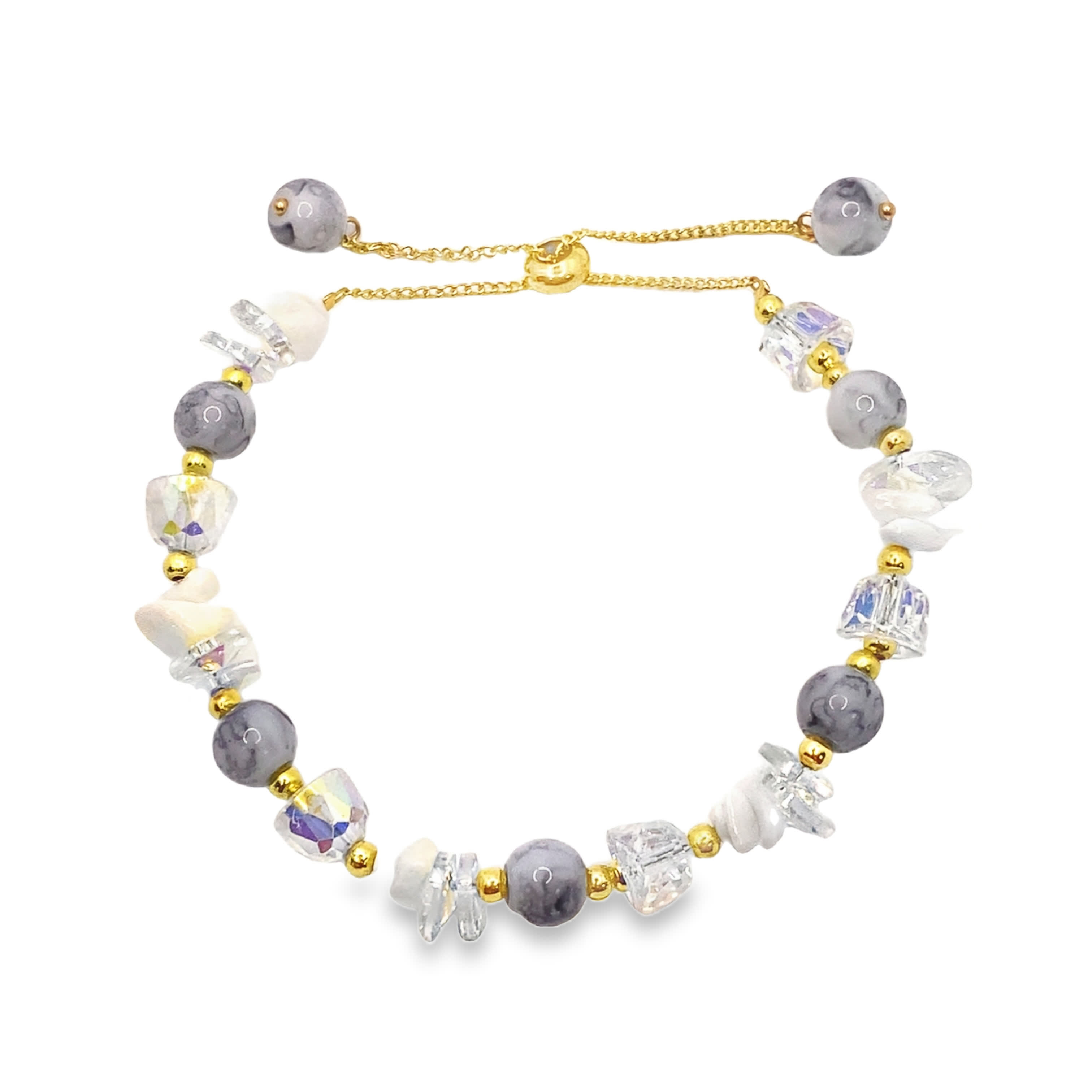 Ręcznie wykonana bransoletka z koralików kryształowych z akcentami z żółtego złota