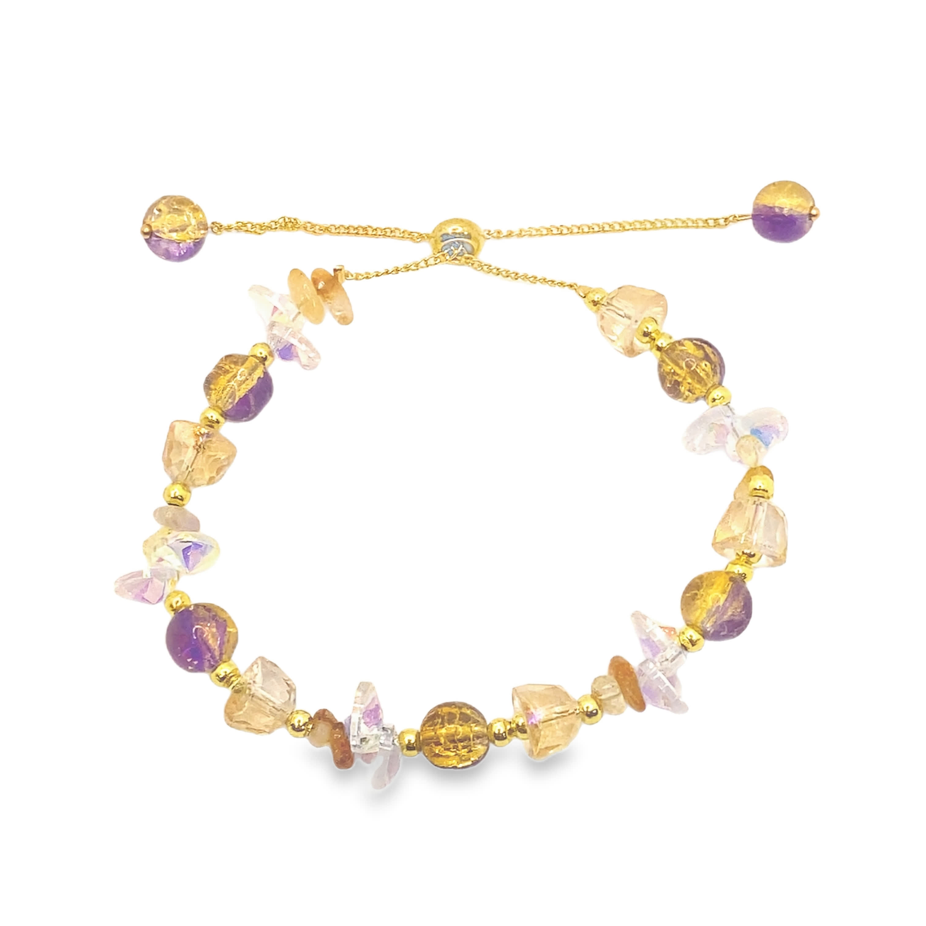 Bransoletka z koralików z żółtego złota z kaboszonami ametystu
